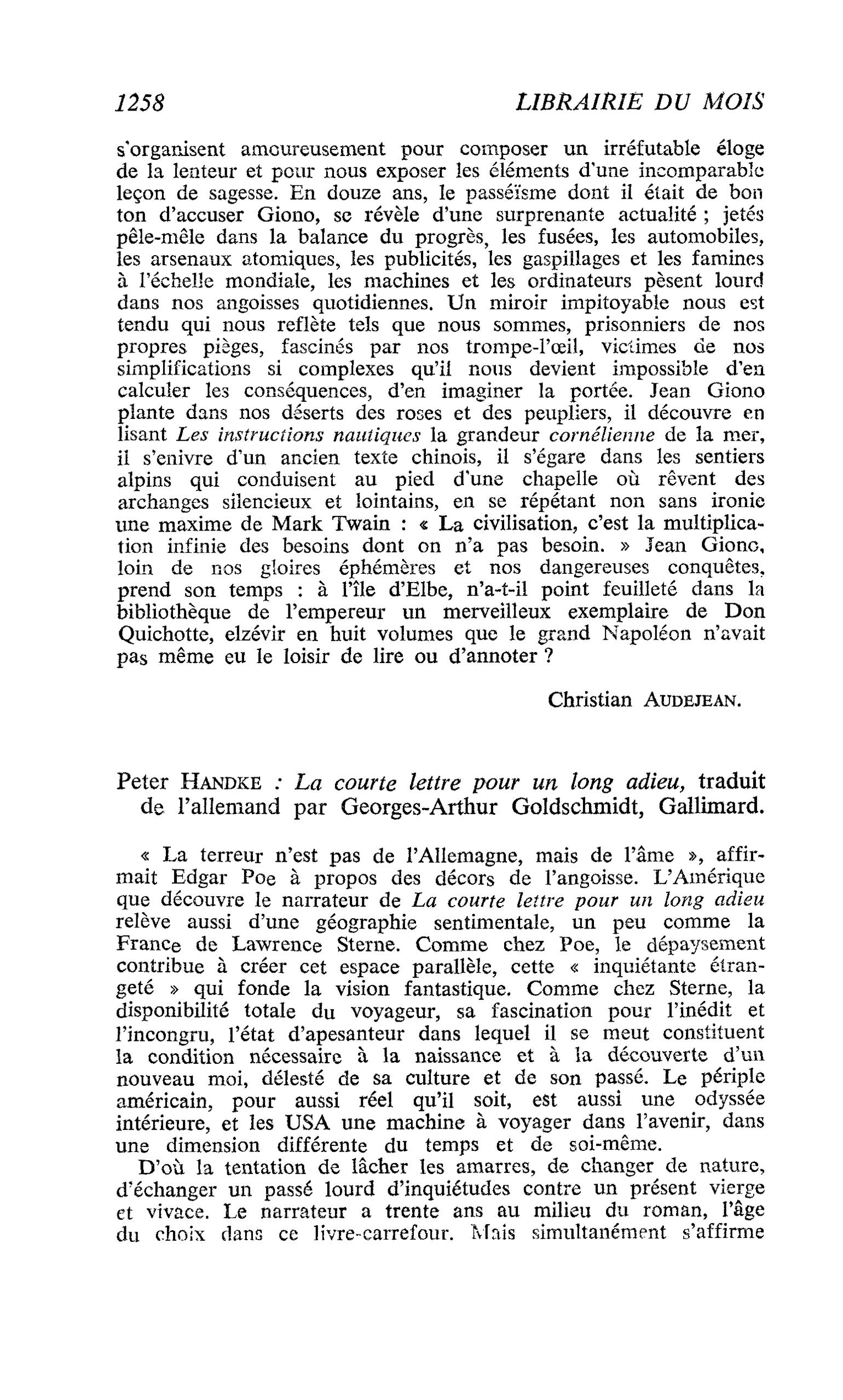 Peter Handke : La courte lettre pour un long adieu
