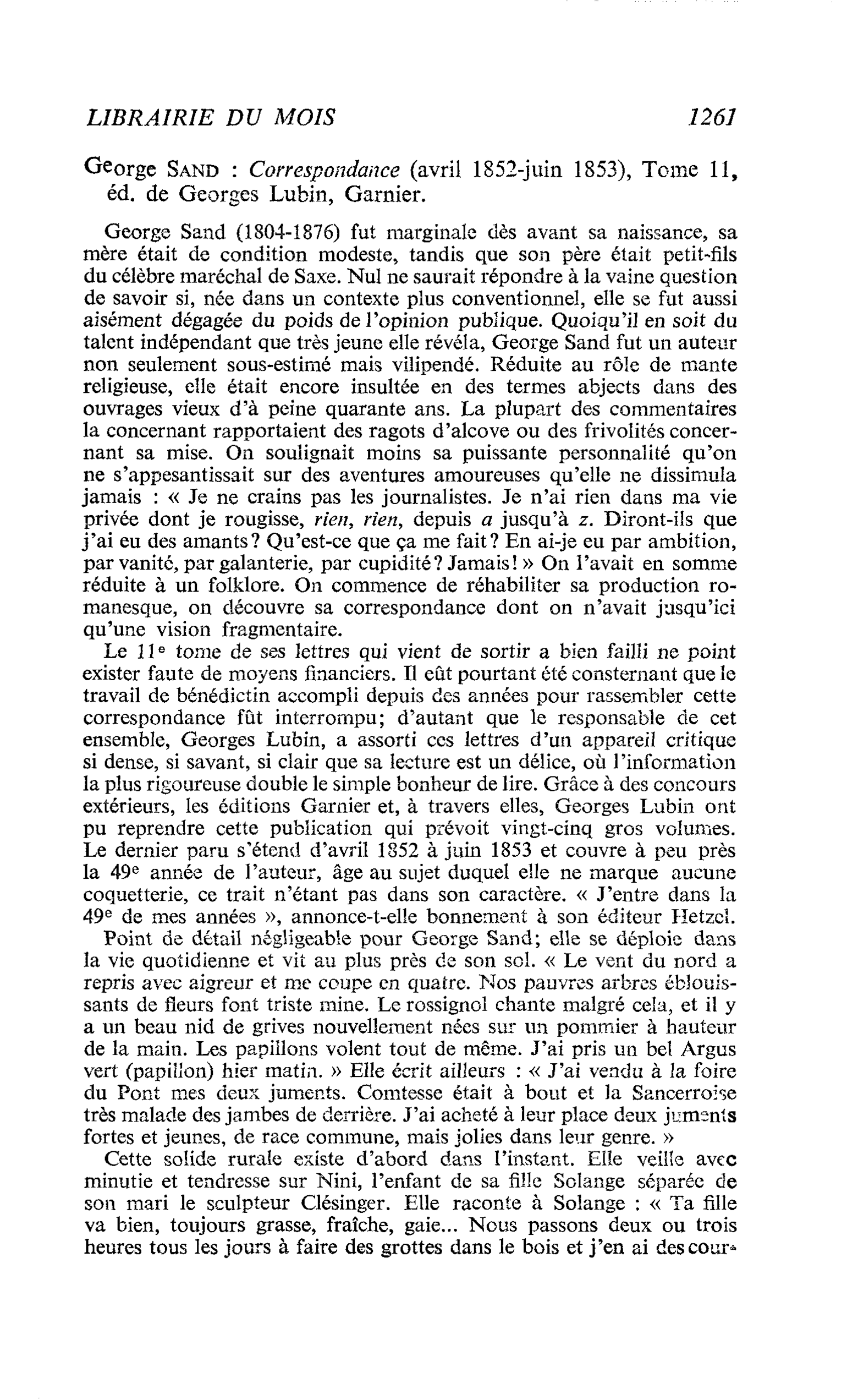 George Sand : Correspondance (avril 1852-juin 1853)