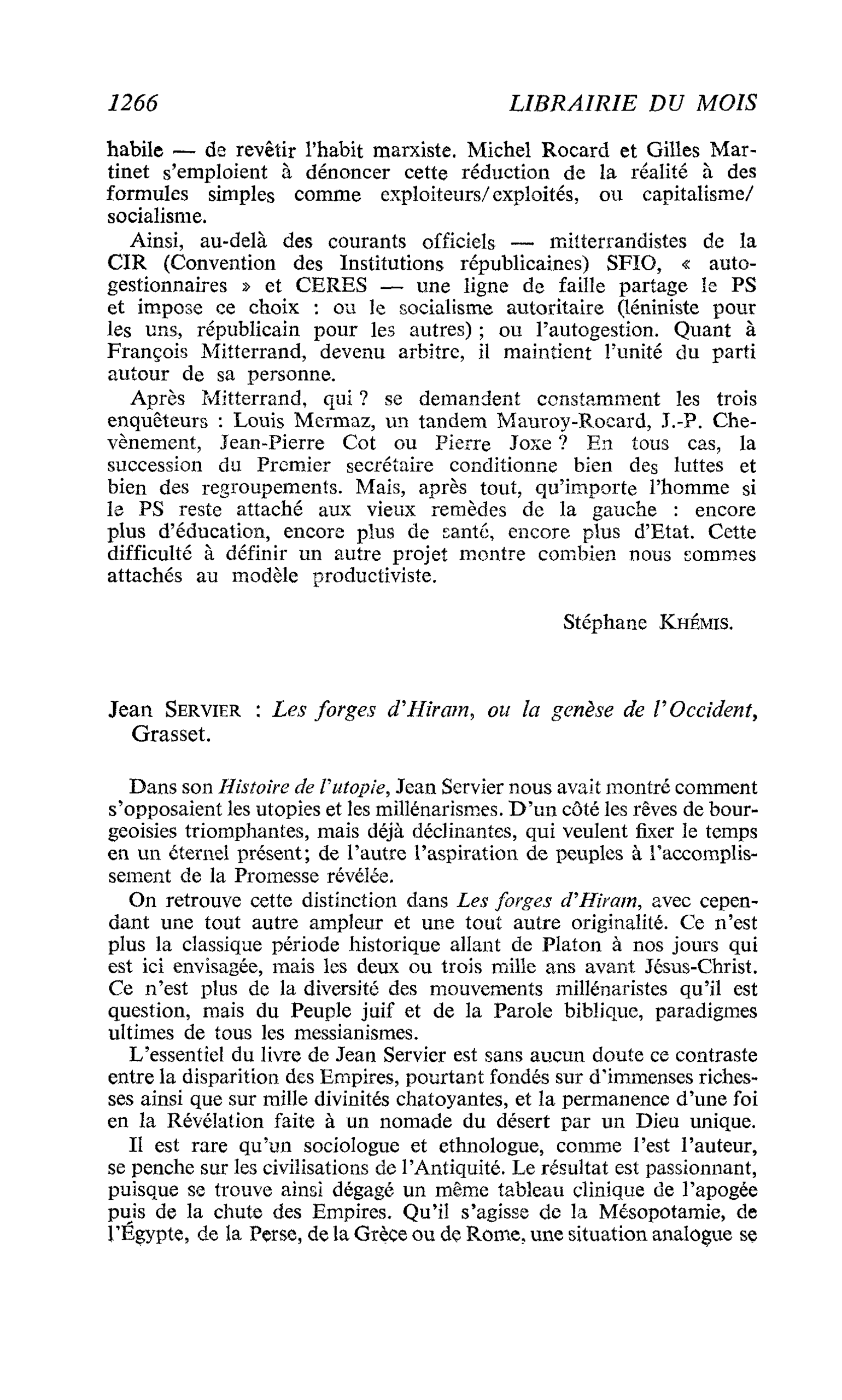 Jean Servier : Les forges d’Hiram, ou la genèse de l’Occident