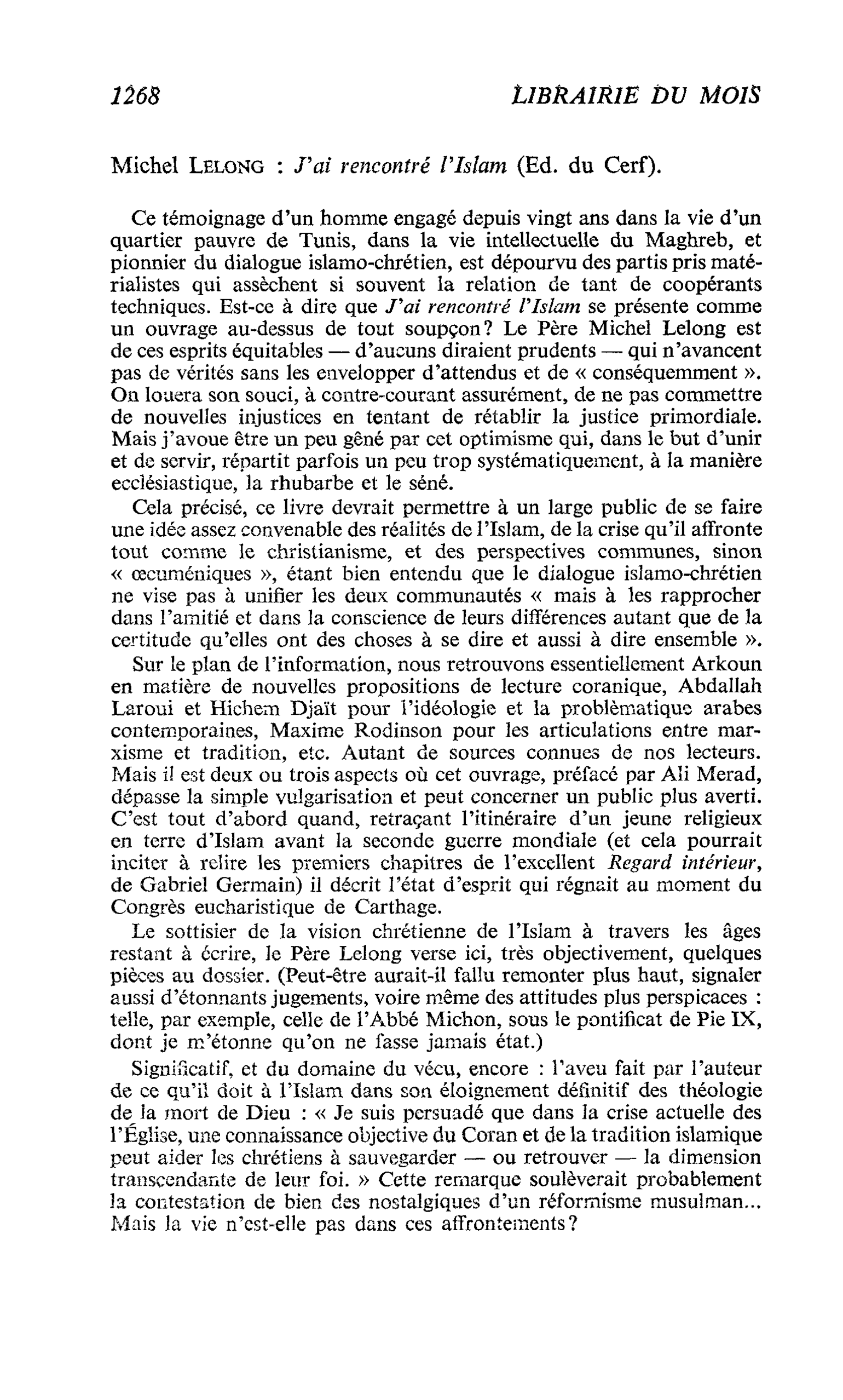 Michel Lelong : J’ai rencontré l’Islam