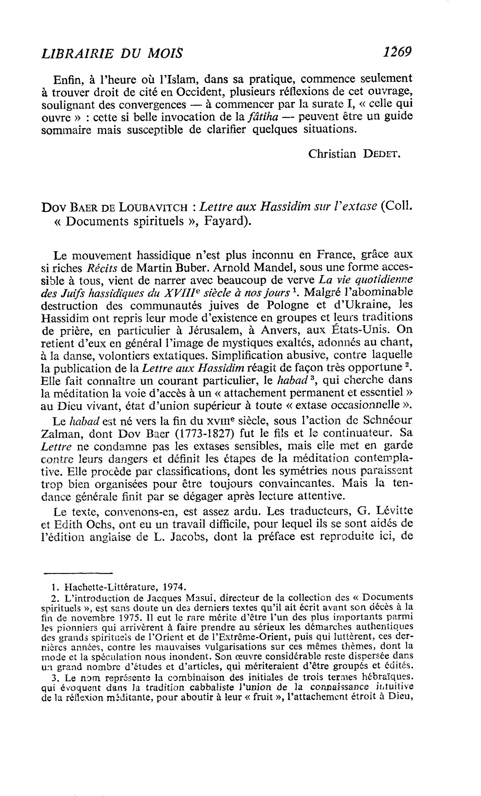 Dov Baer de Loubavitch : Lettre aux Hassidim sur l’extase