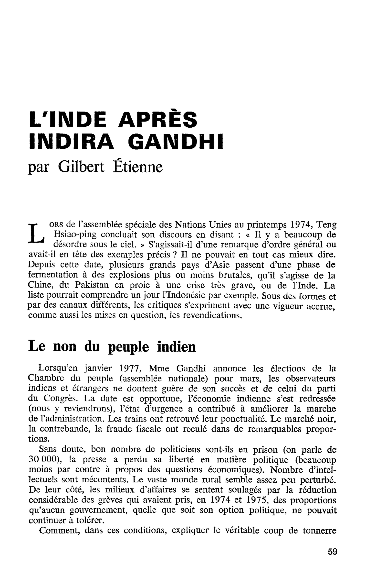 L’INDE APRÈS INDIRA GANDHI
