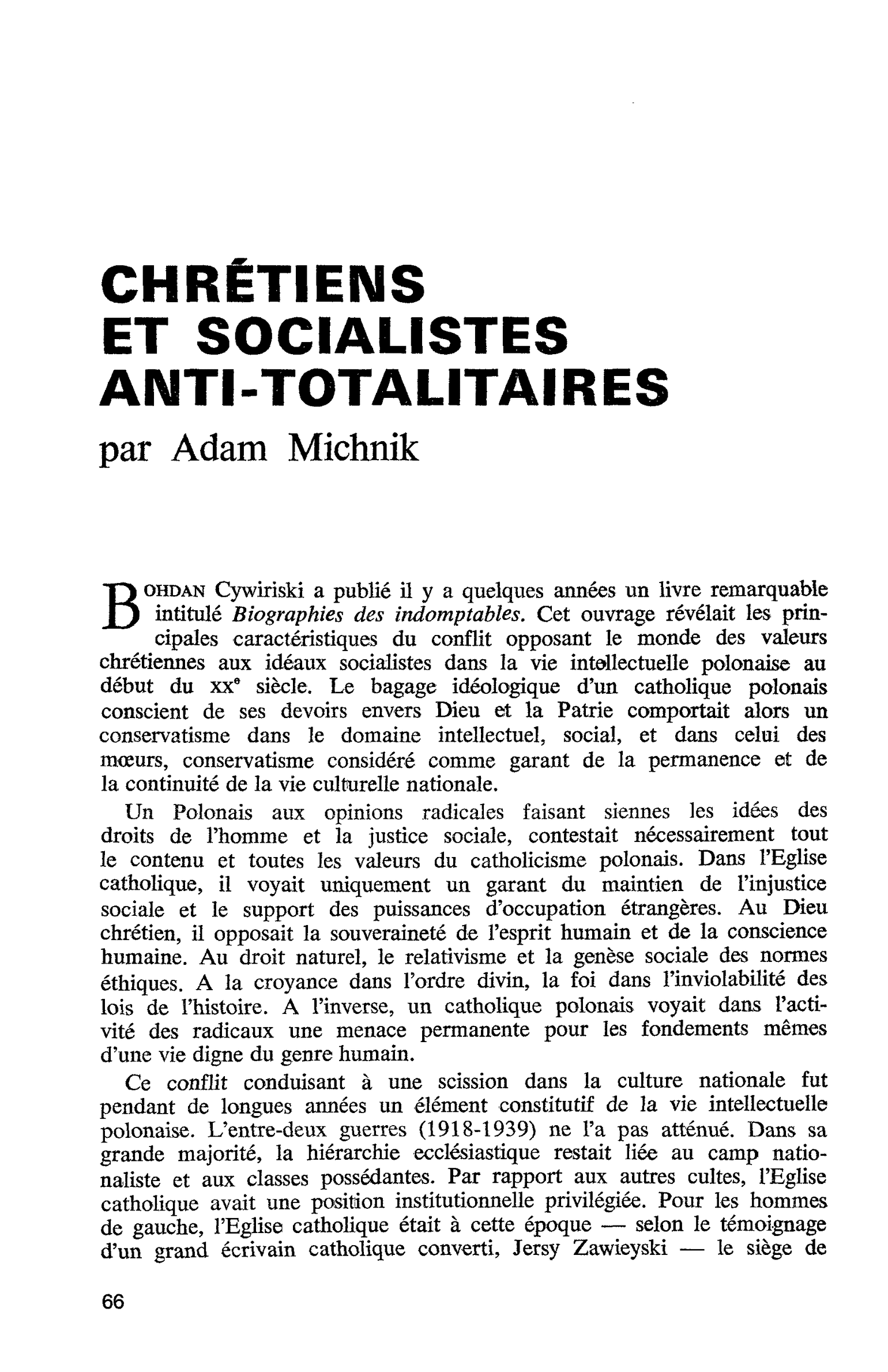 CHRÉTIENS ET SOCIALISTES ANTI-TOTALITAIRES