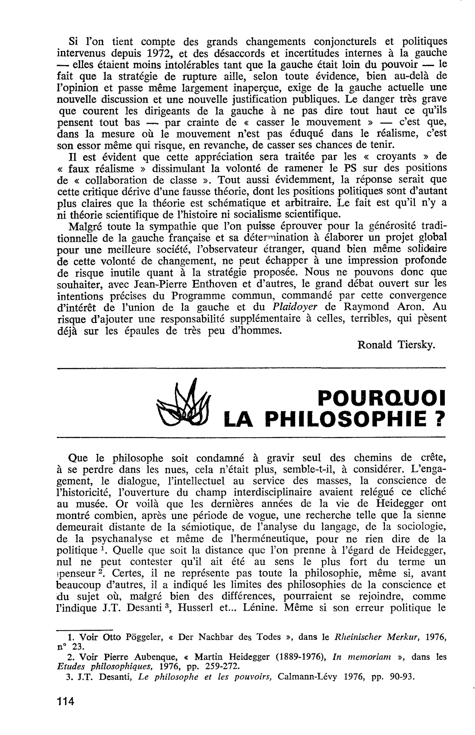 POURQUOI LA PHILOSOPHIE ?