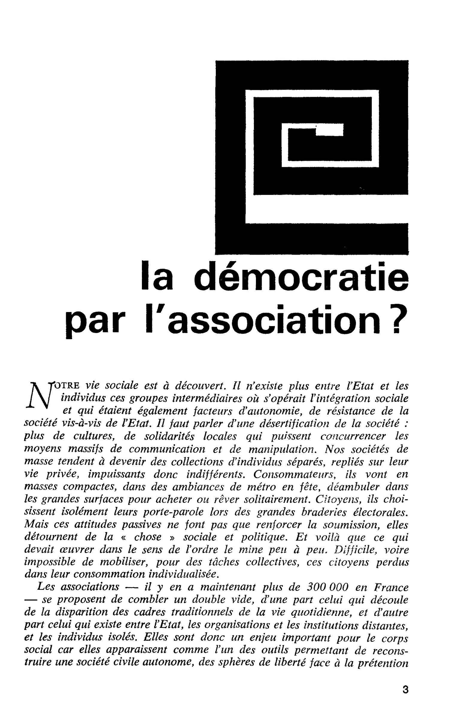 La démocratie par l’association ?