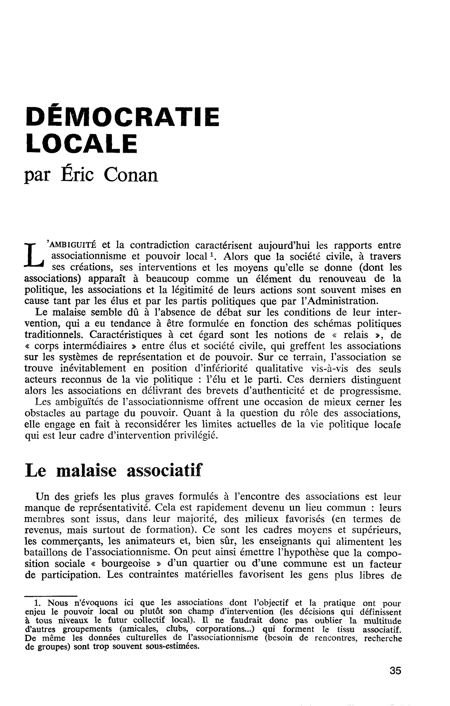 DÉMOCRATIE LOCALE