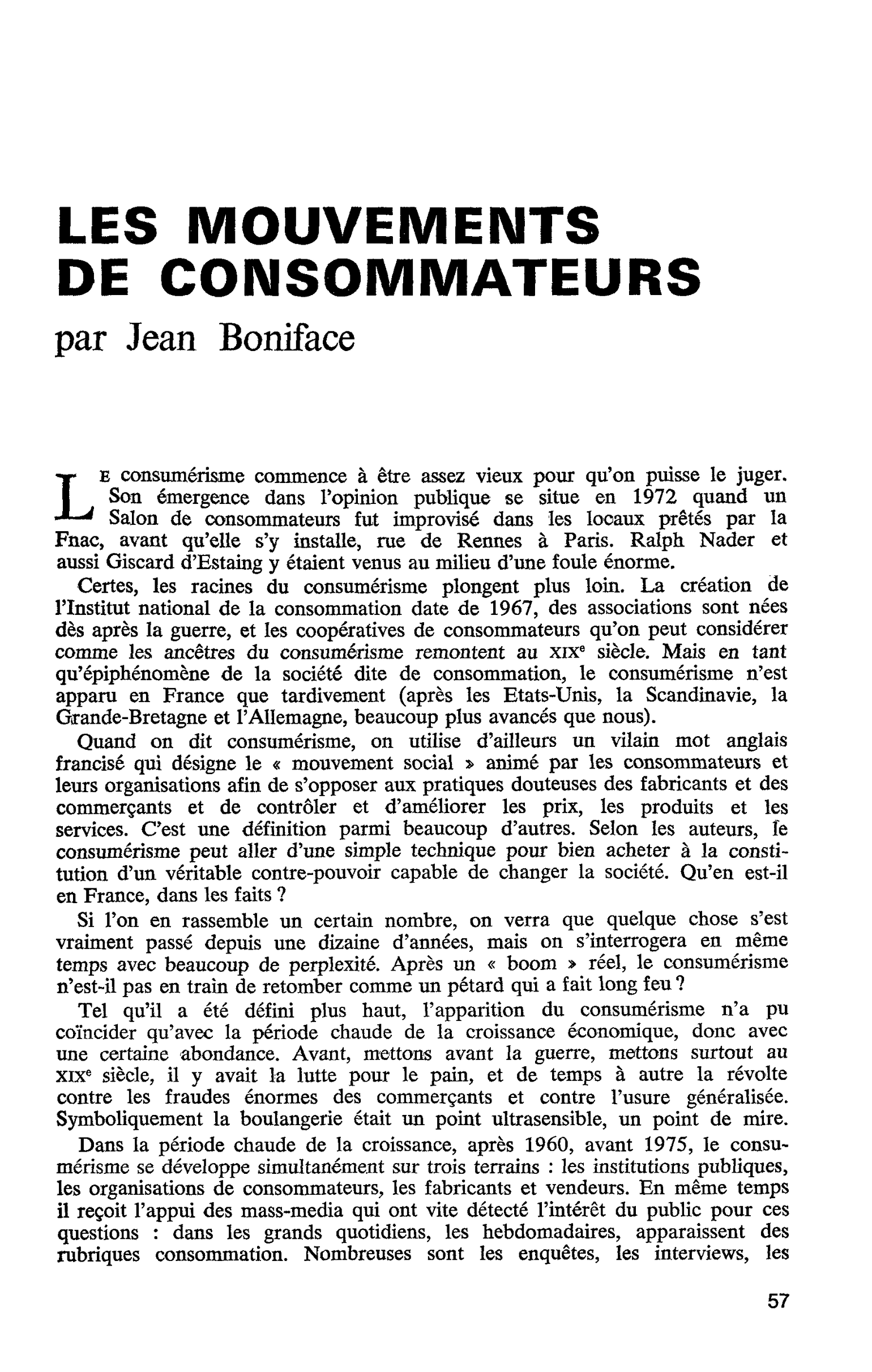 LES MOUVEMENTS DE CONSOMMATEURS