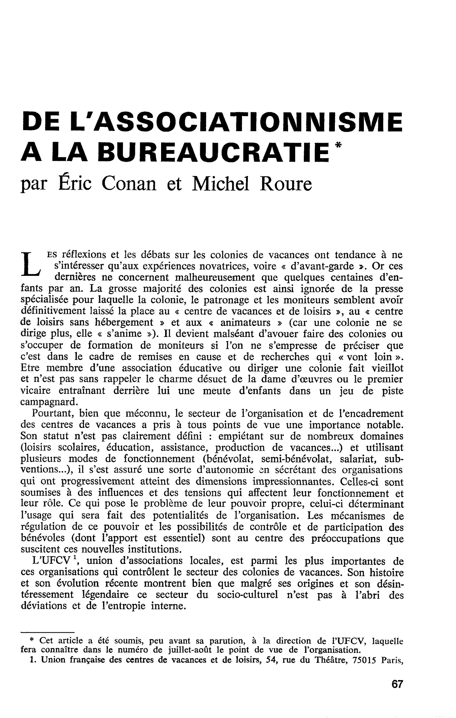 DE L’ASSOCIATIONNISME A LA BUREAUCRATIE