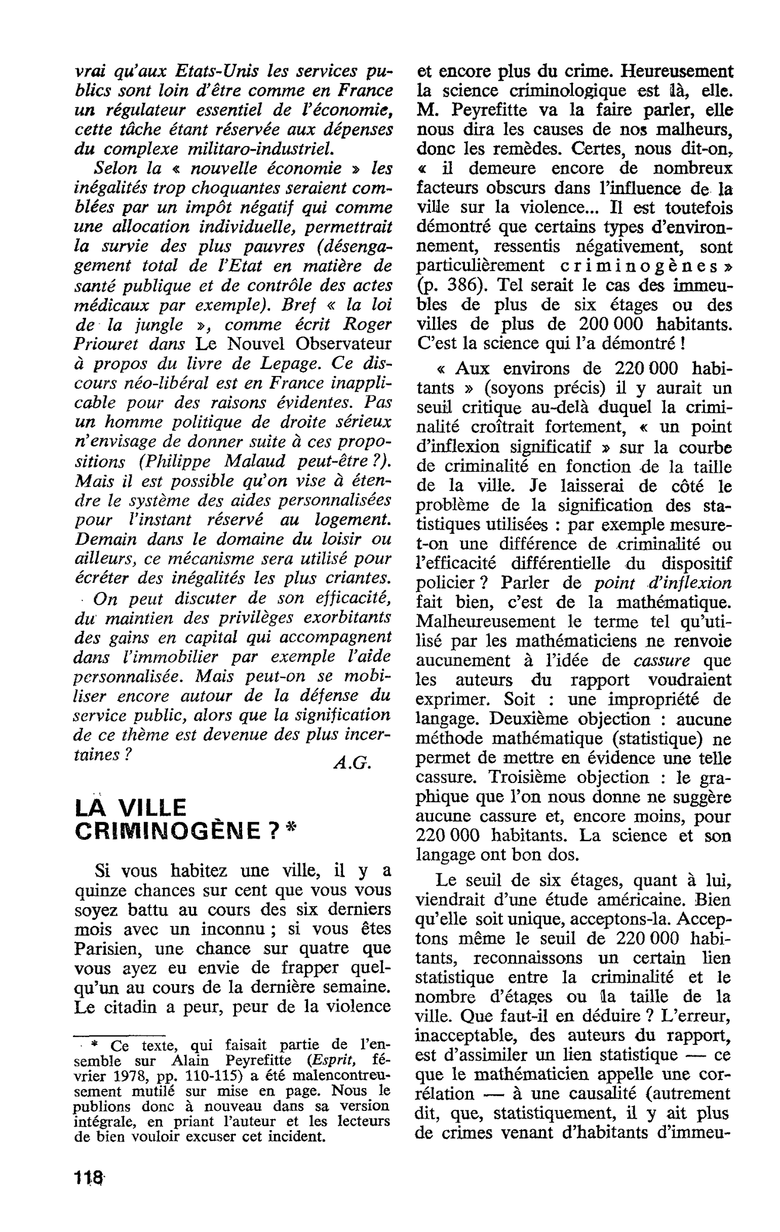 LÀ VILLE CRIMINOGÈNE ?