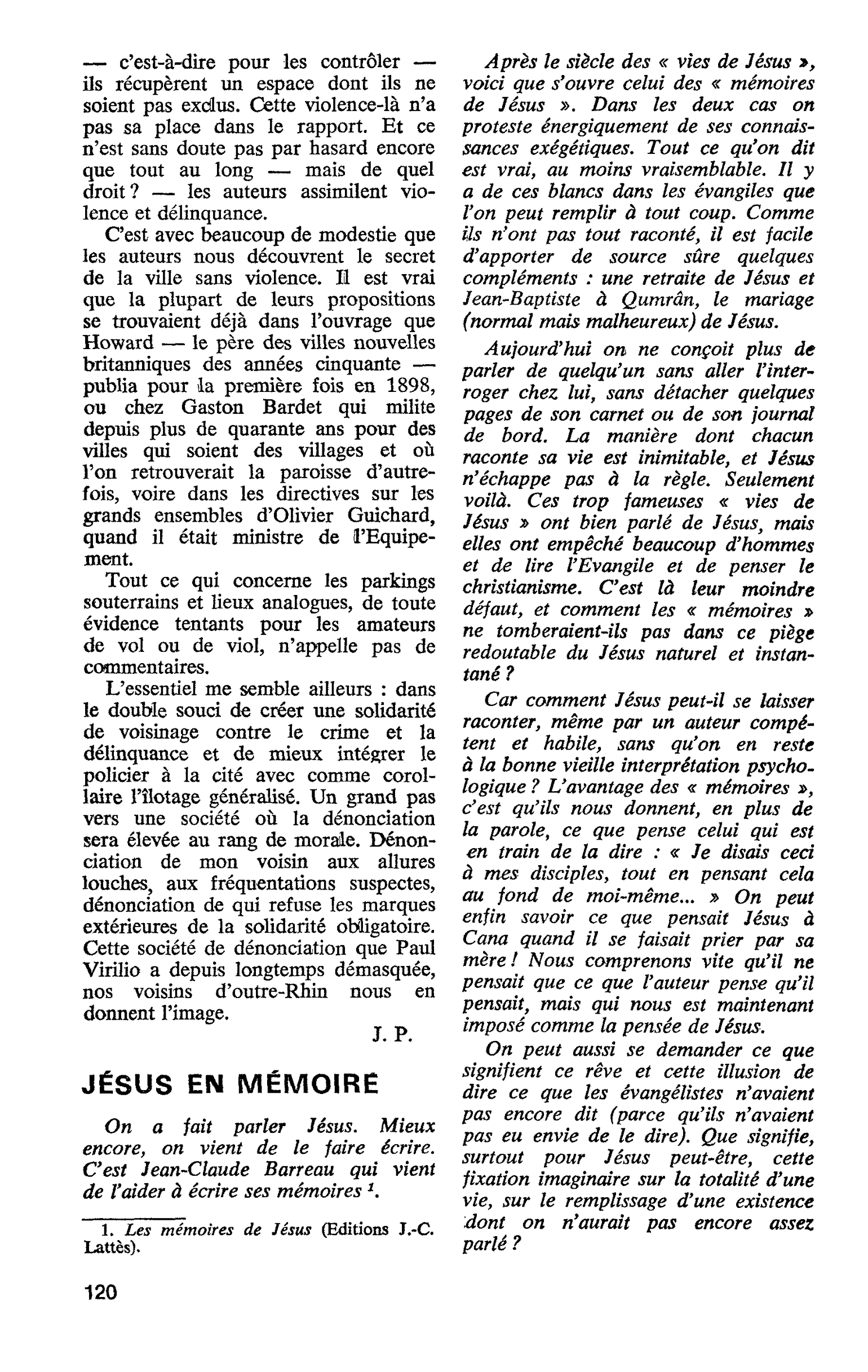 JÉSUS EN MÉMOIRE