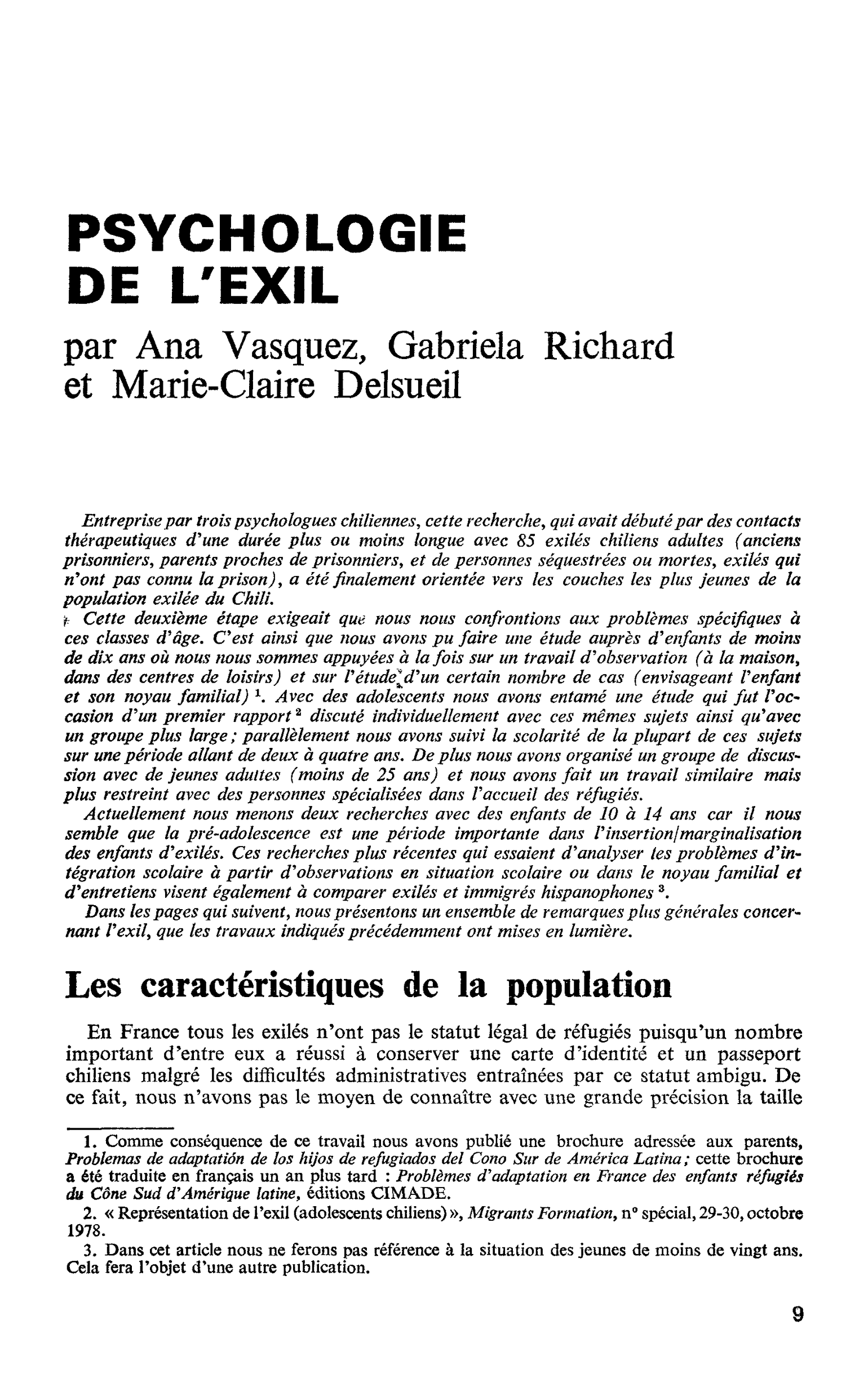 PSYCHOLOGIE DE L’EXIL