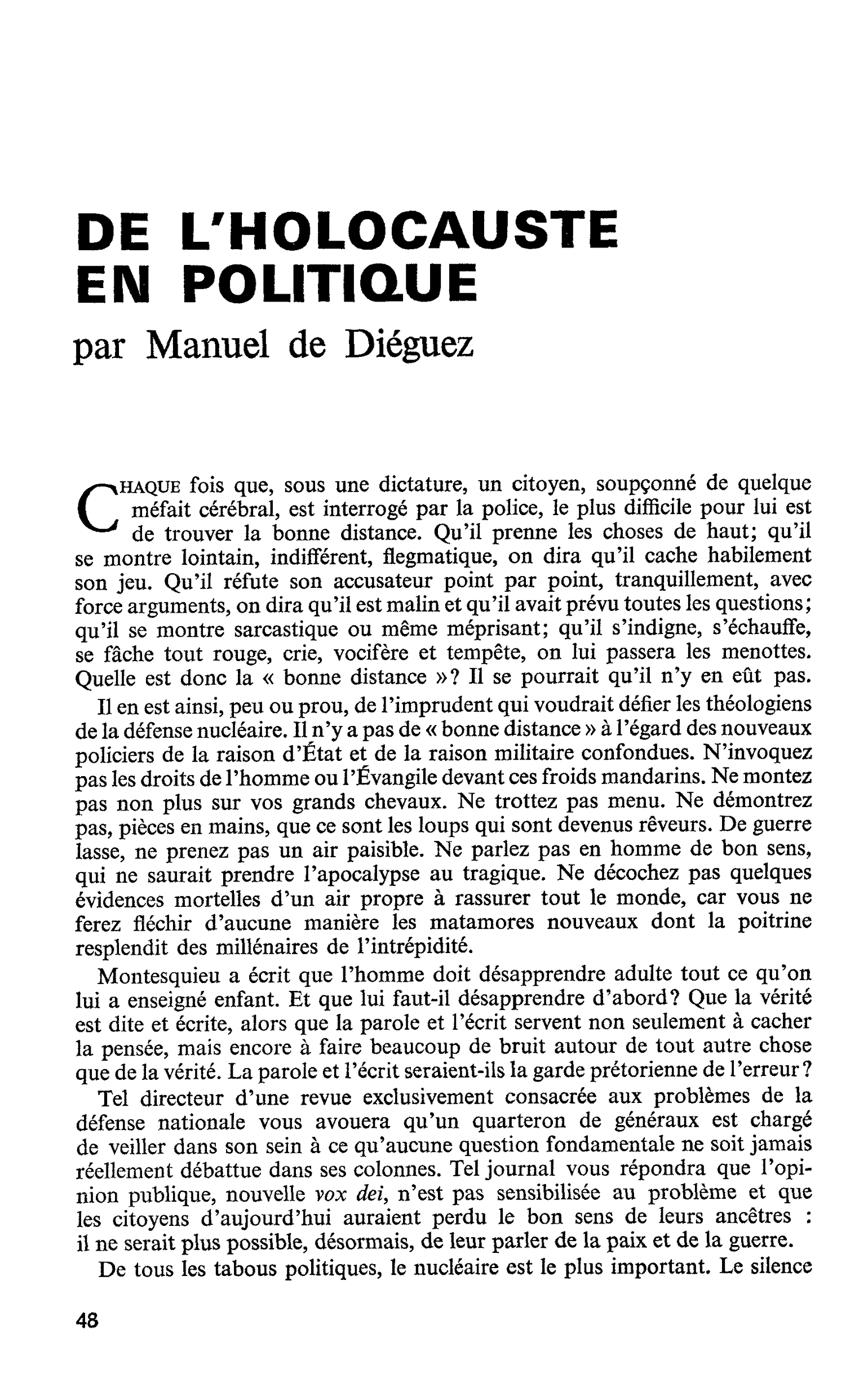 DE L’HOLOCAUSTE EN POLITIQUE