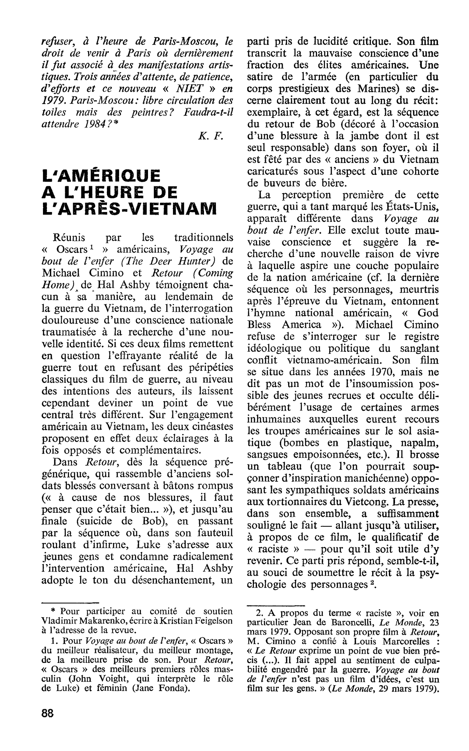 L’AMÉRIQUE A L’HEURE DE L’APRÈS-VIETNAM