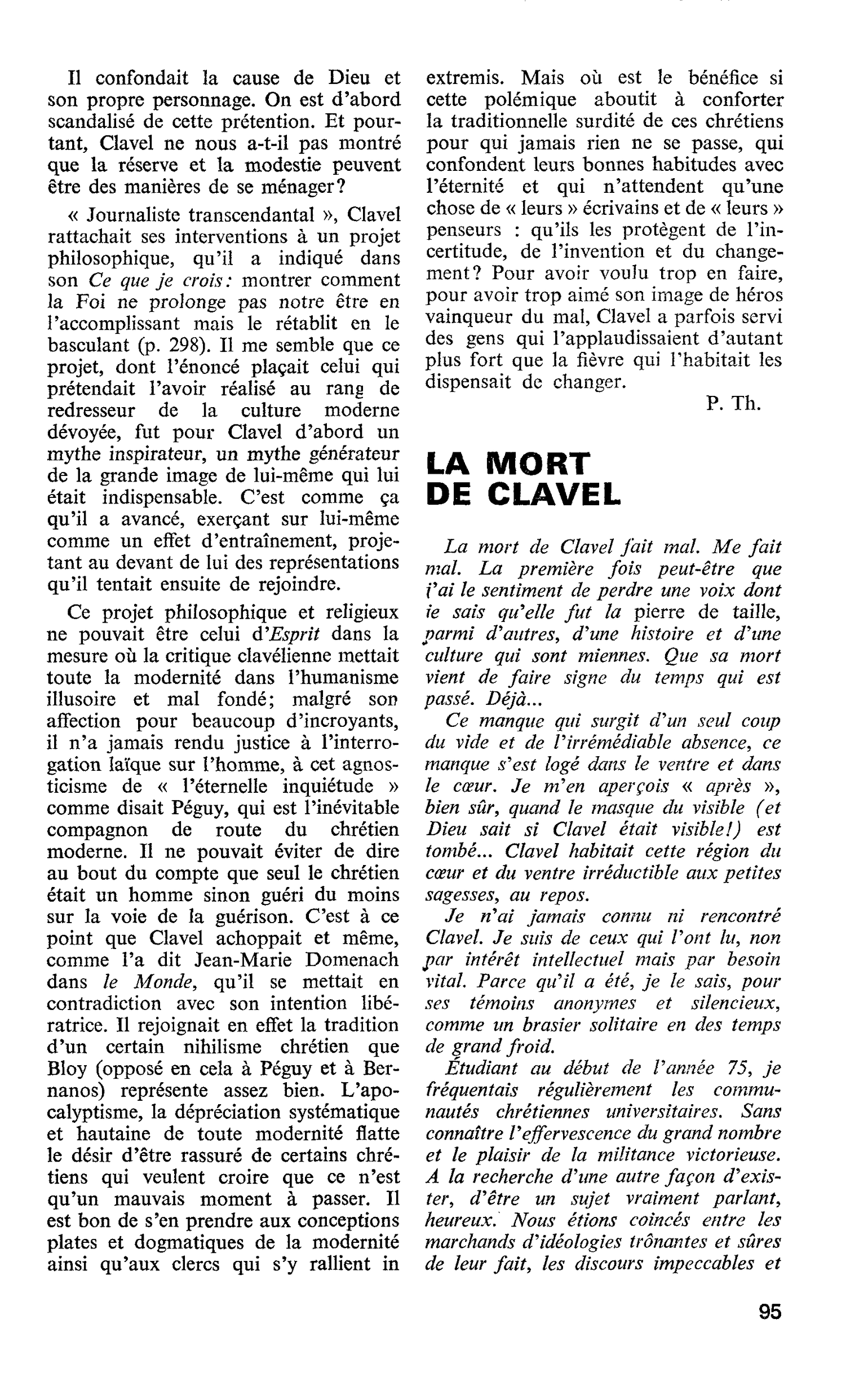 LA MORT DE CLAVEL