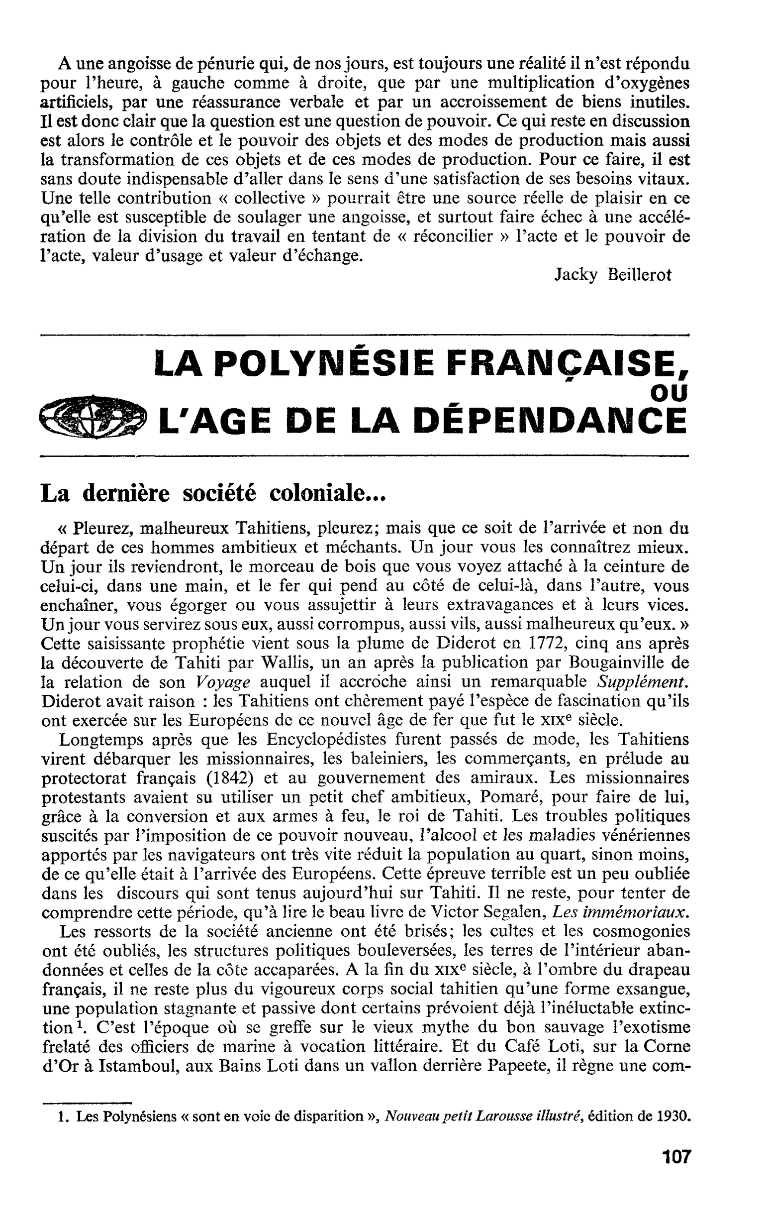 LA POLYNÉSIE FRANÇAISE, ou L’AGE DE LA DÉPENDANCE