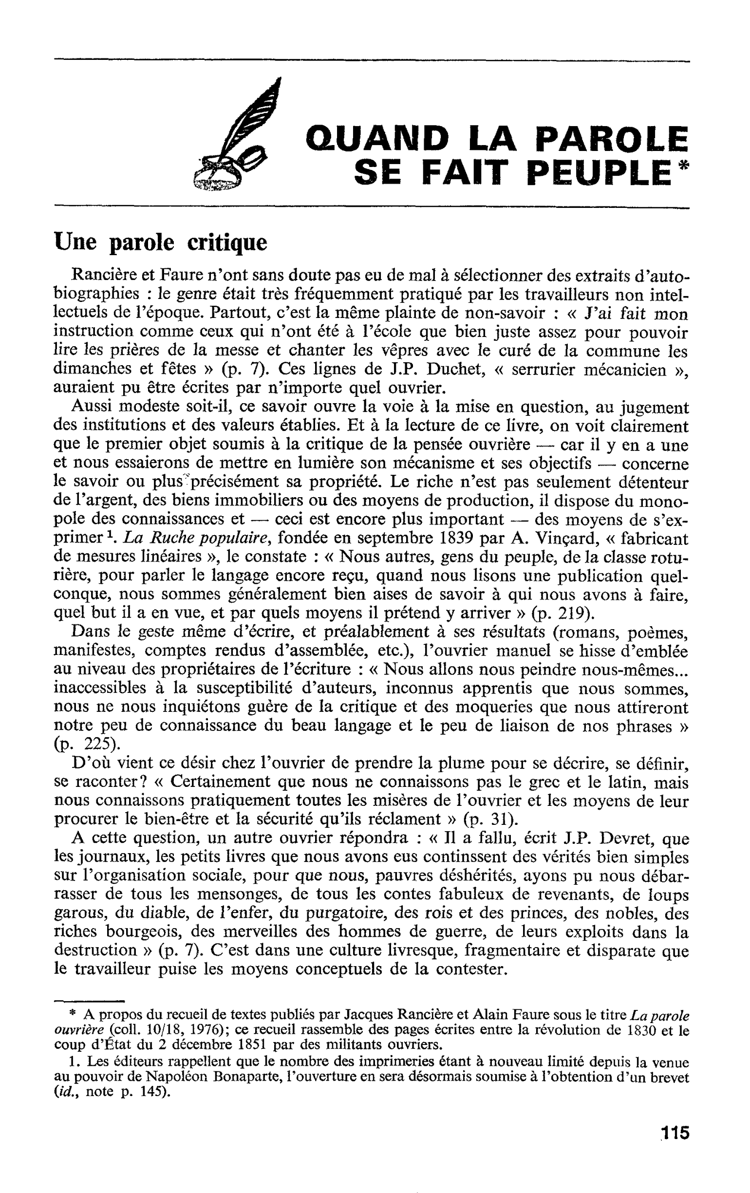 QUAND LA PAROLE SE FAIT PEUPLE