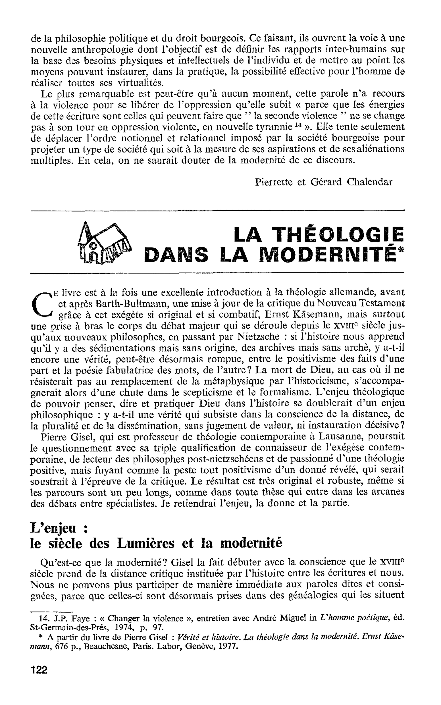 LA THÉOLOGIE DANS LA MODERNITÉ