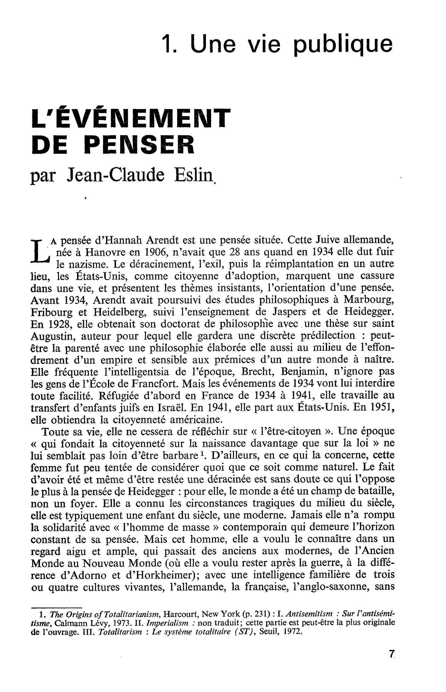 L’ÉVÉNEMENT DE PENSER