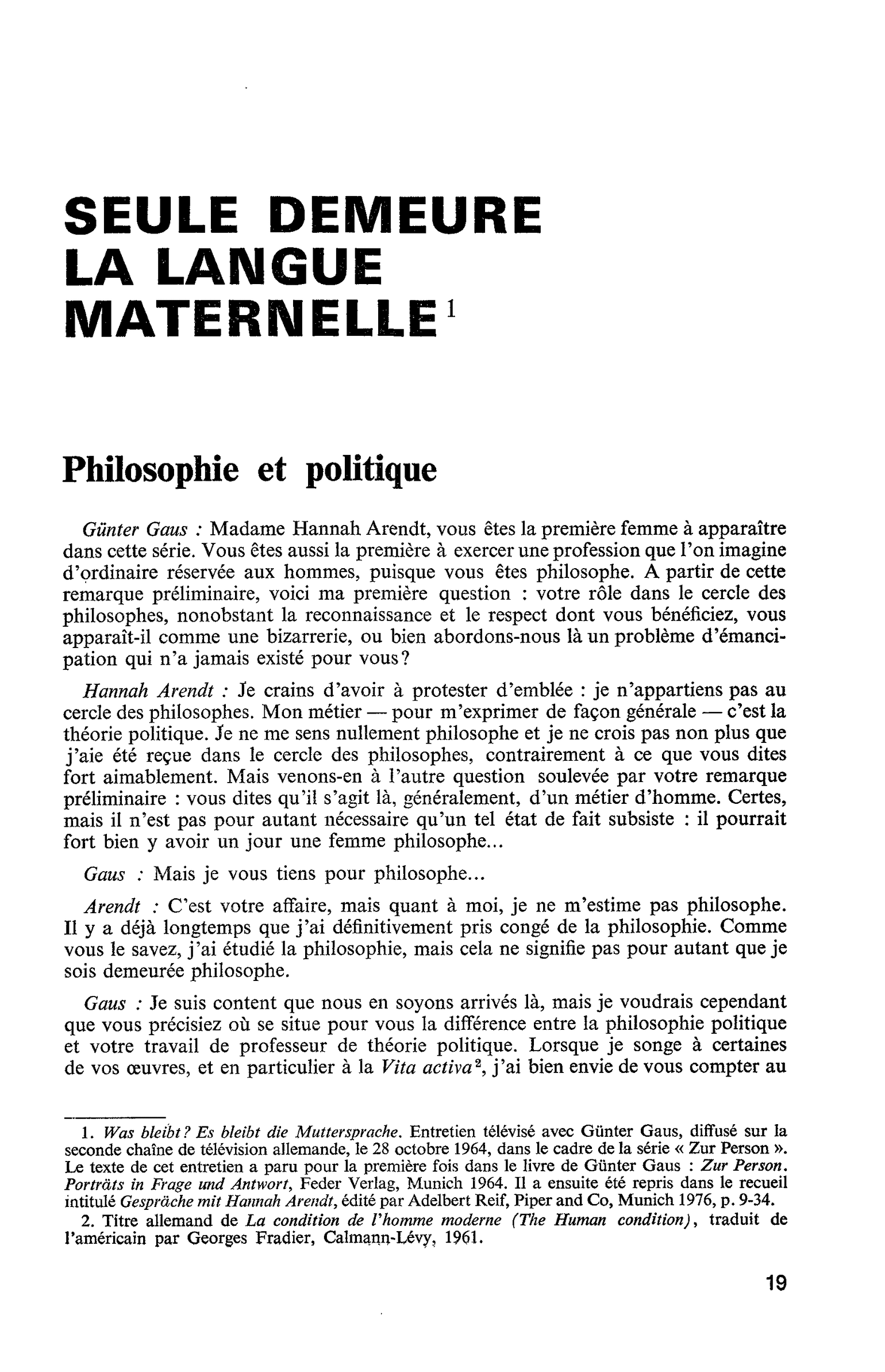 Seule demeure la langue maternelle