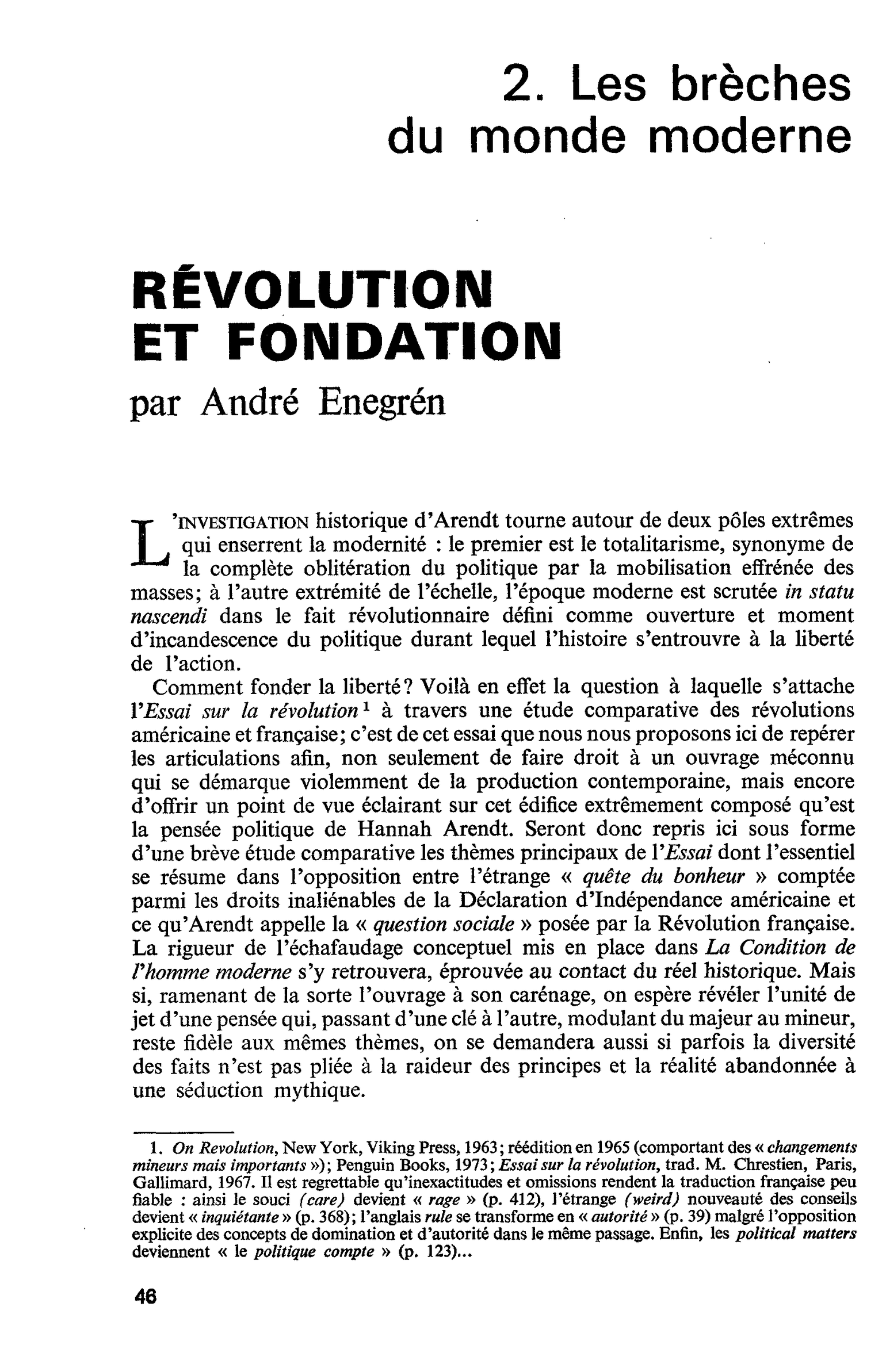 RÉVOLUTION ET FONDATION