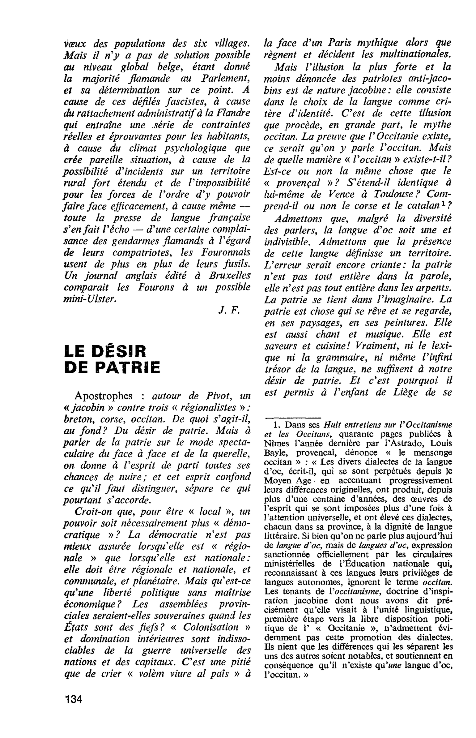 LE DÉSIR DE PATRIE