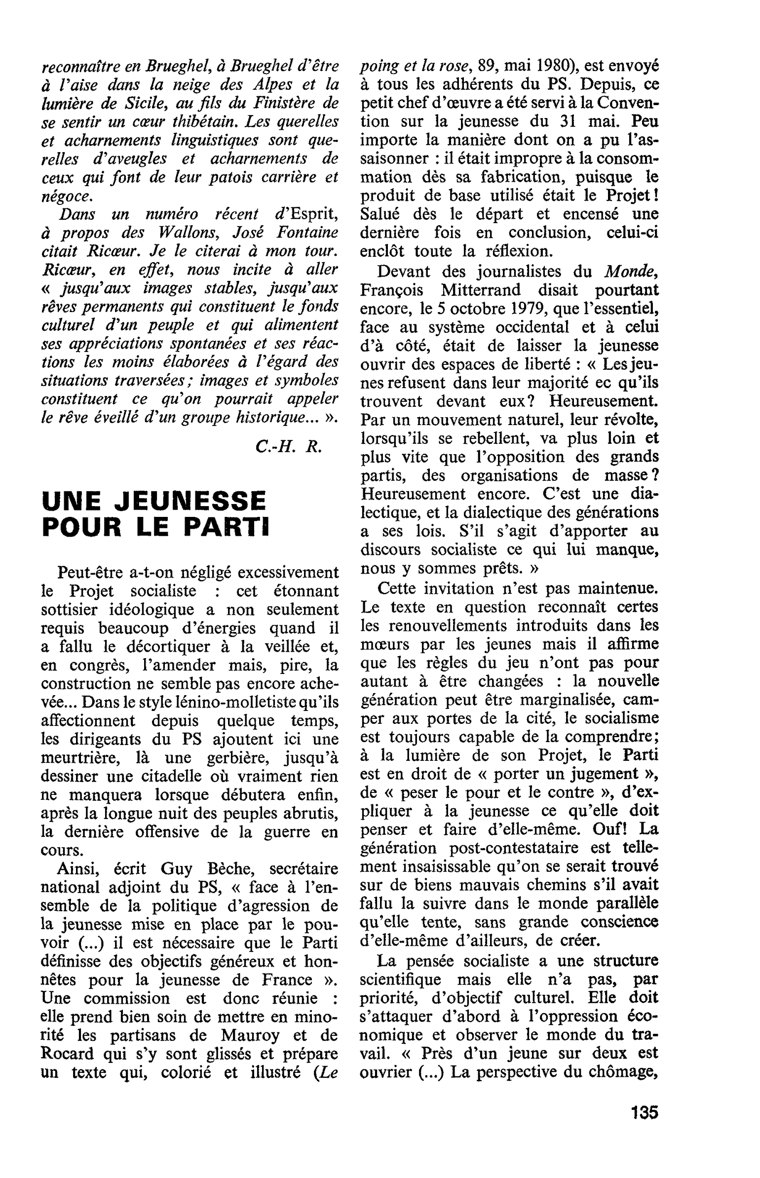 UNE JEUNESSE POUR LE PARTI