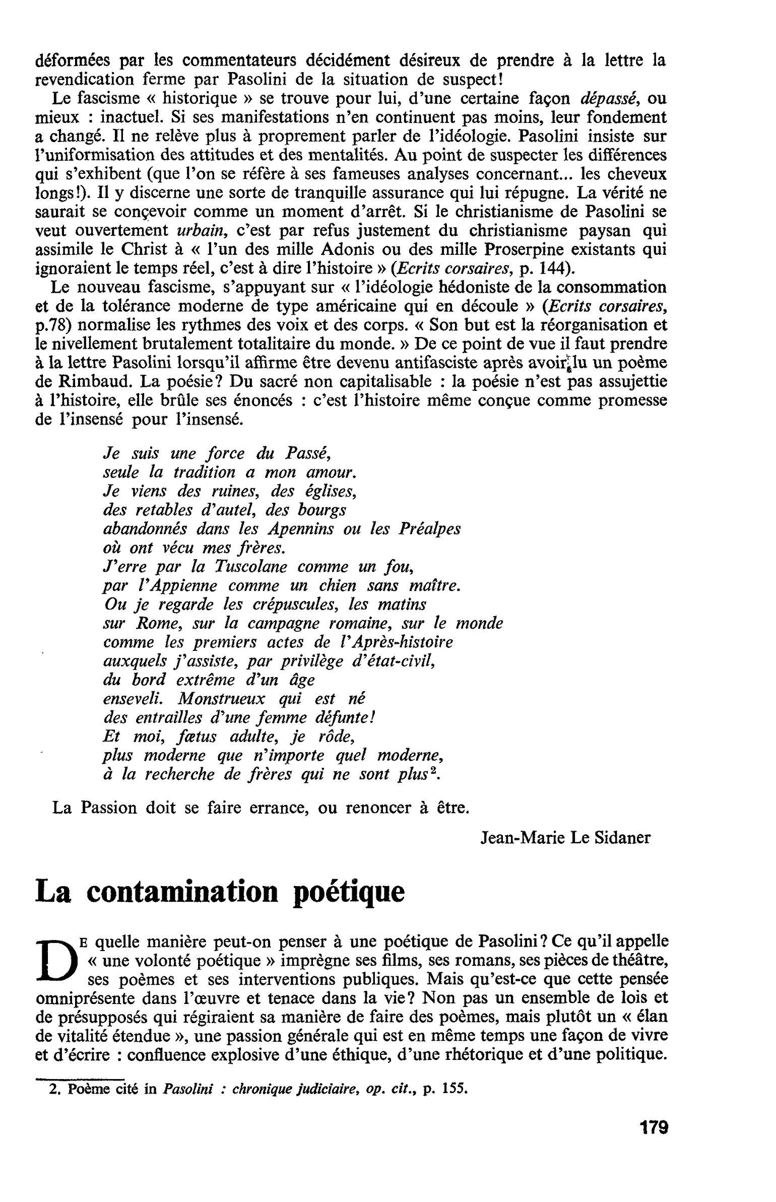 PIER PAOLO PASOLINI : La contamination poétique