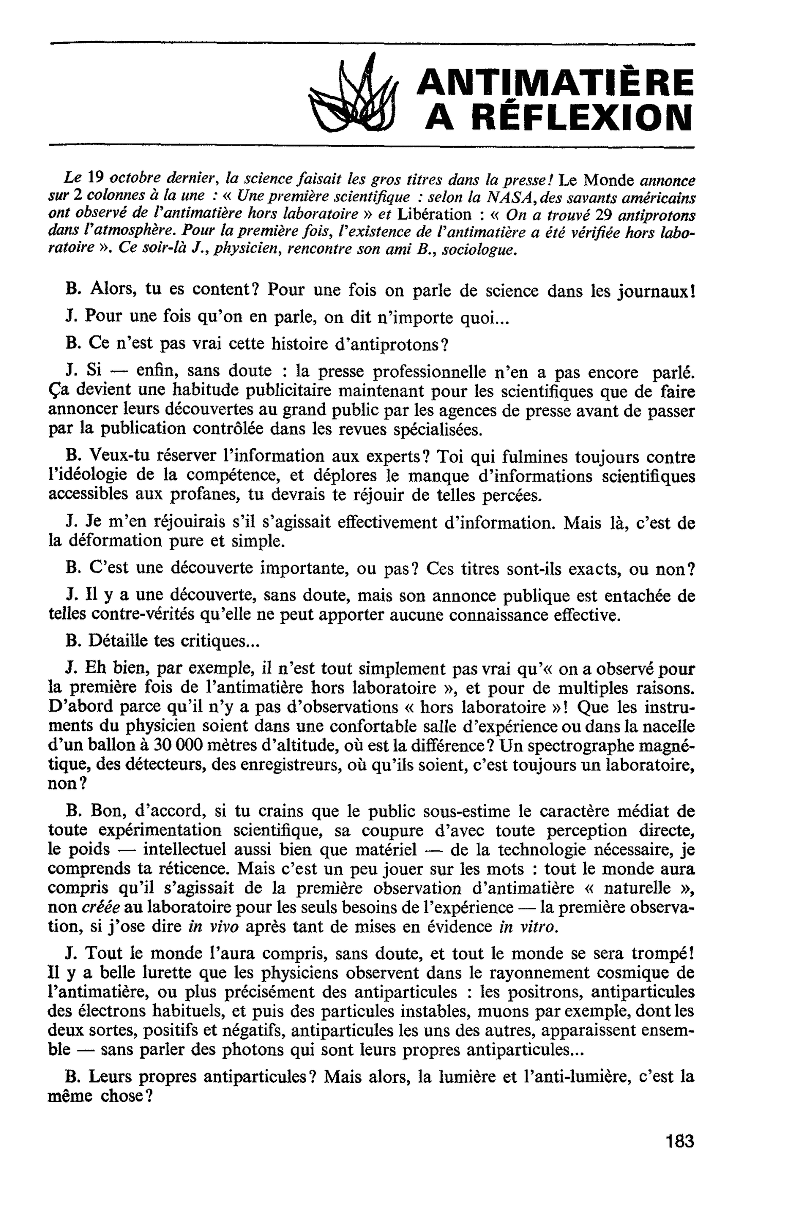 ANTIMATIÈRE A RÉFLEXION