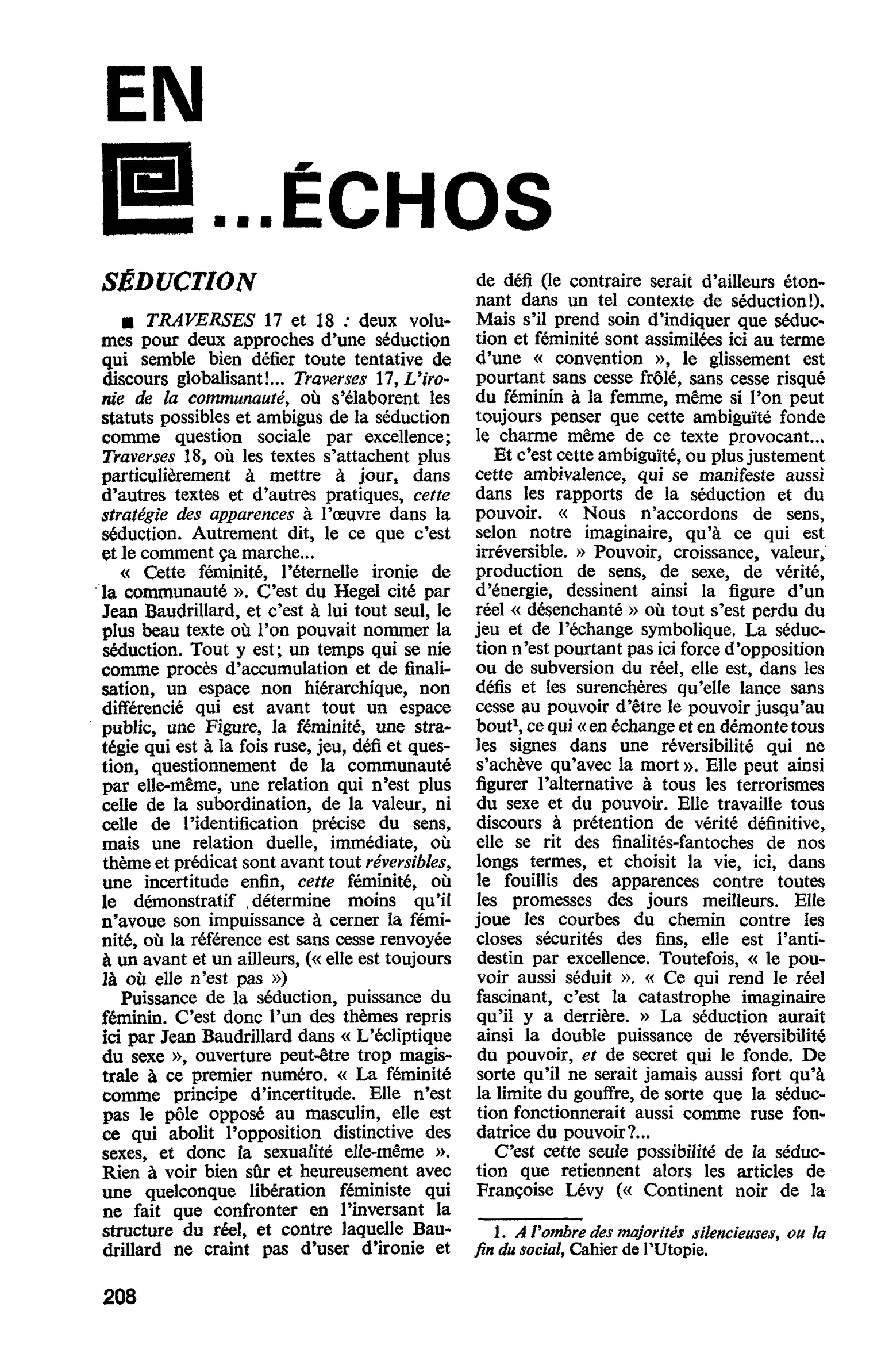 SÉDUCTION TRAVERSES