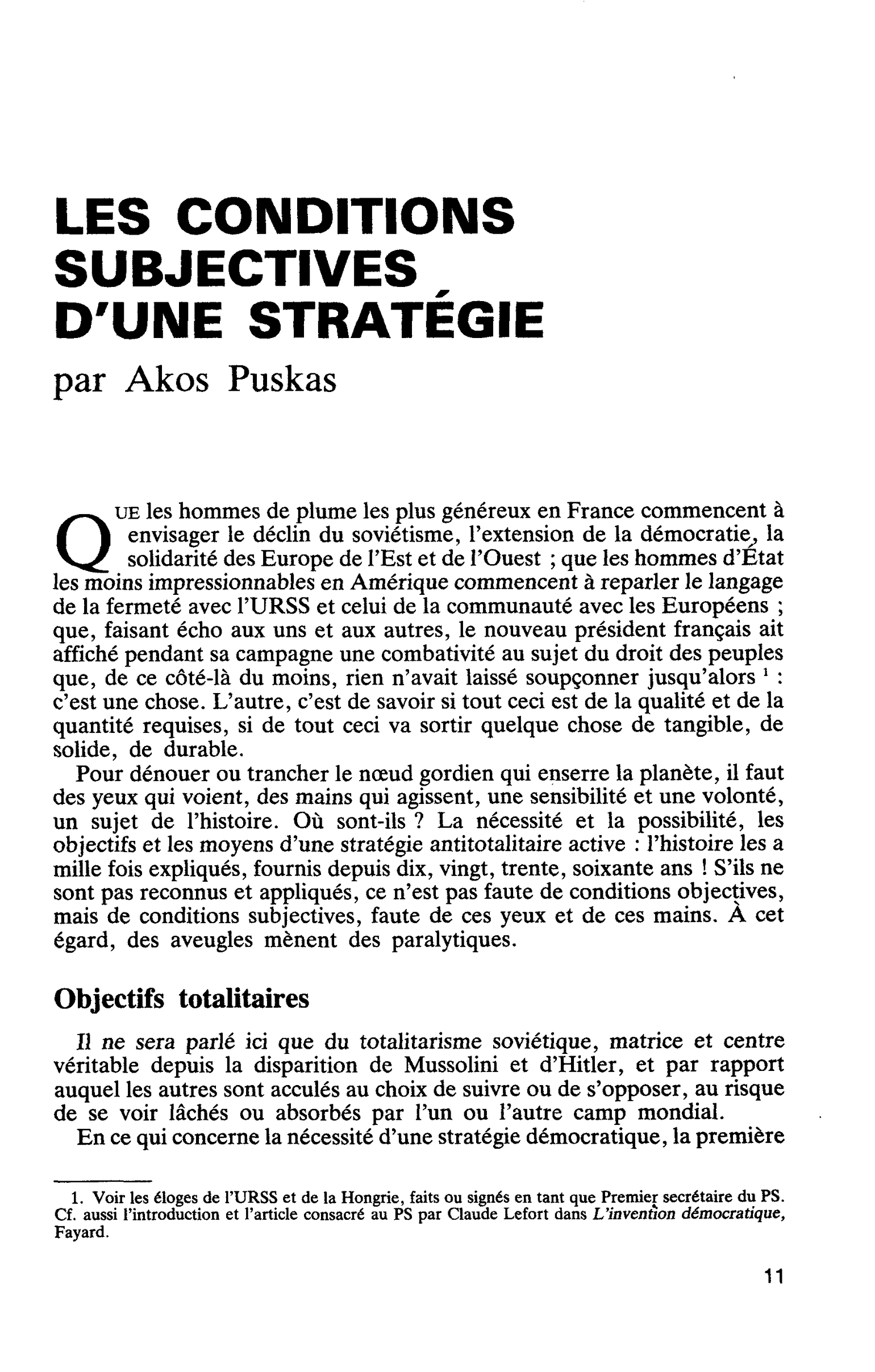 LES CONDITIONS SUBJECTIVES D’UNE STRATÉGIE