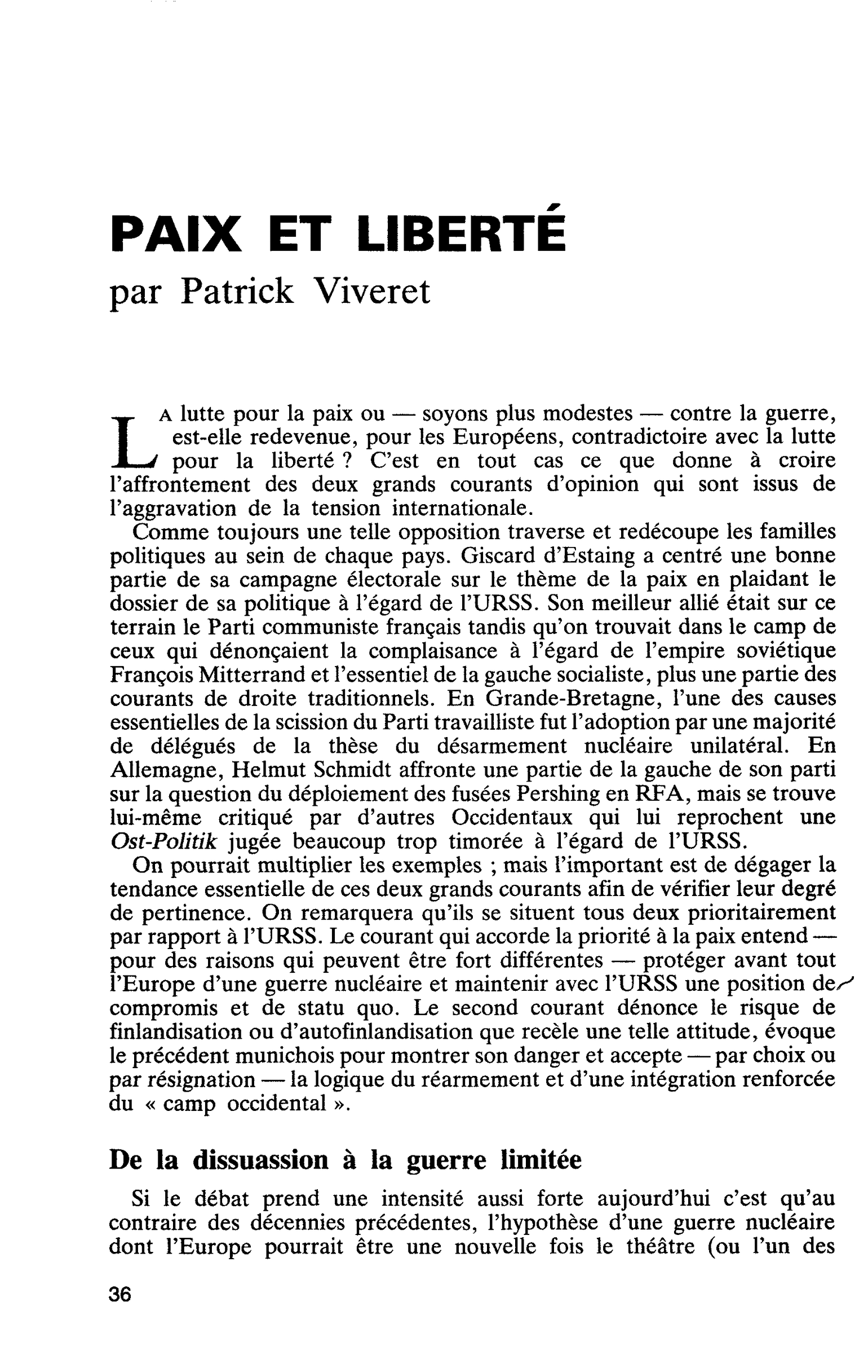 PAIX ET LIBERTE