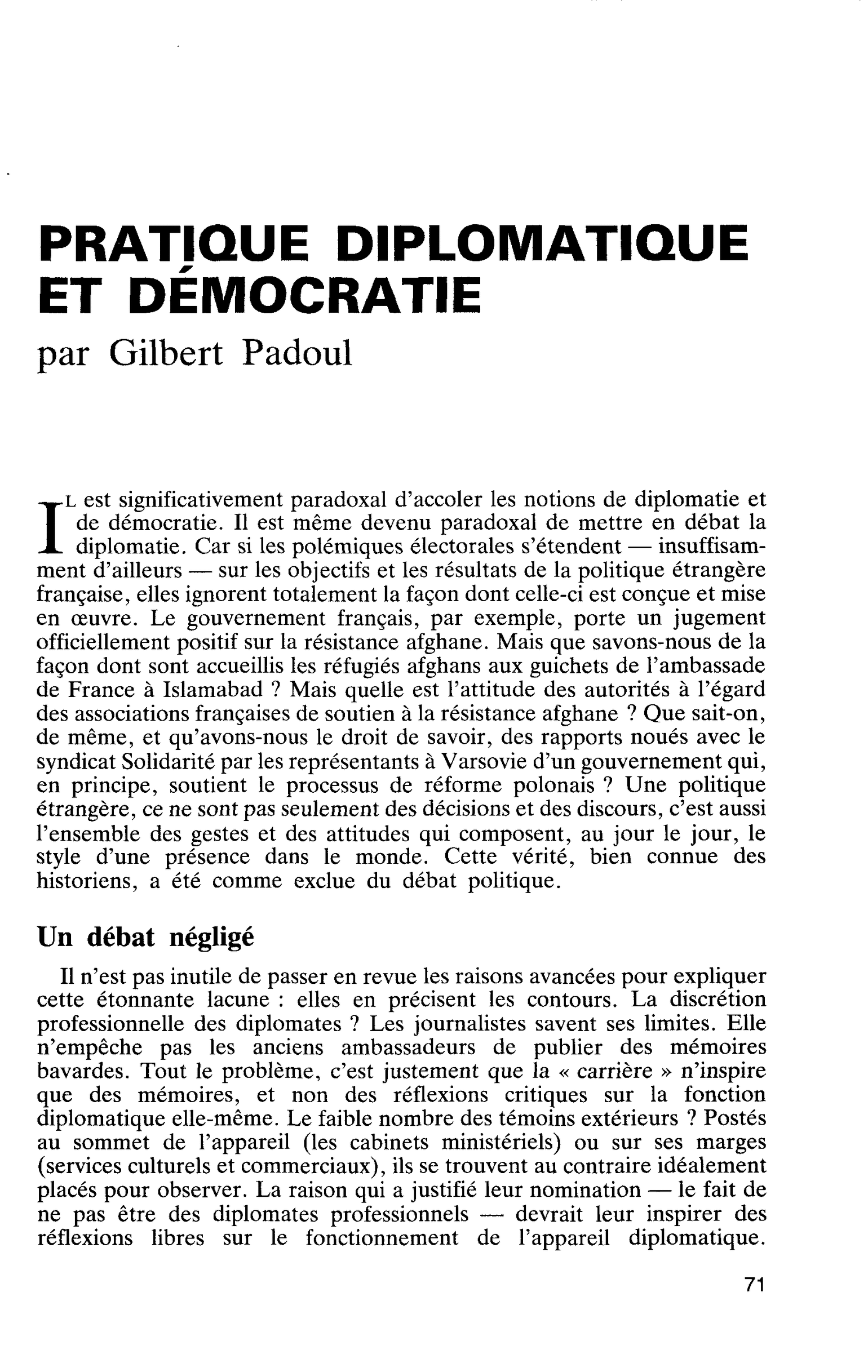 Pratique diplomatique et démocratie