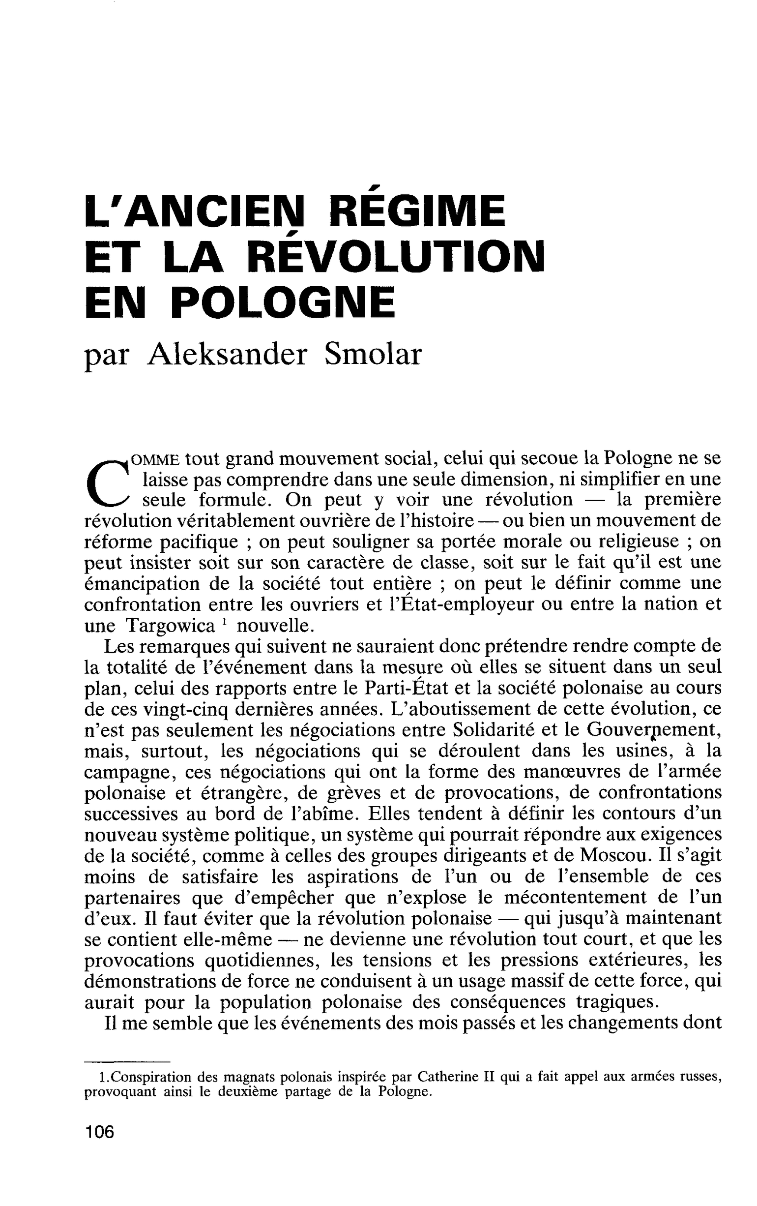 L’Ancien Régime et la Révolution en Pologne