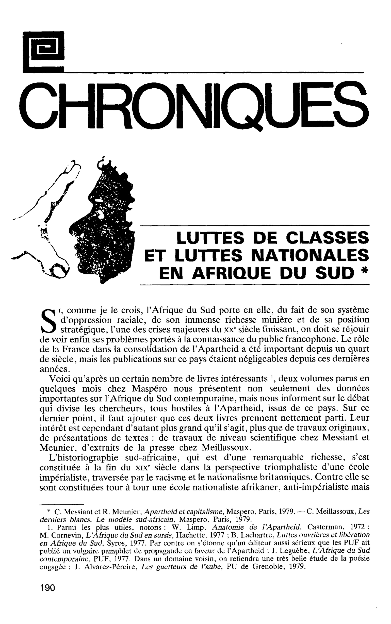LUTTES DE CLASSES ET LUTTES NATIONALES EN AFRIQUE DU SUD