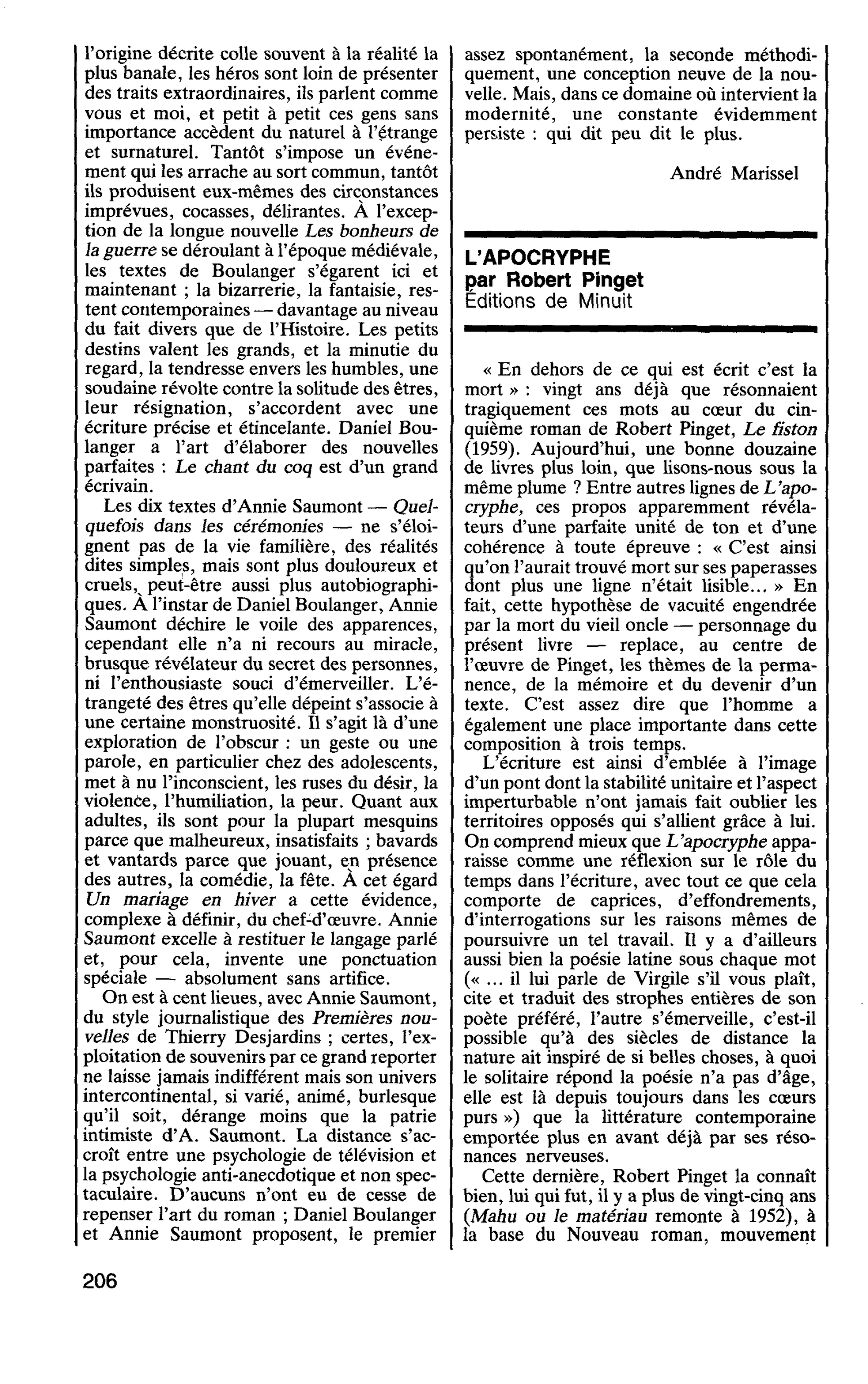 L’APOCRYPHE par Robert Pinget