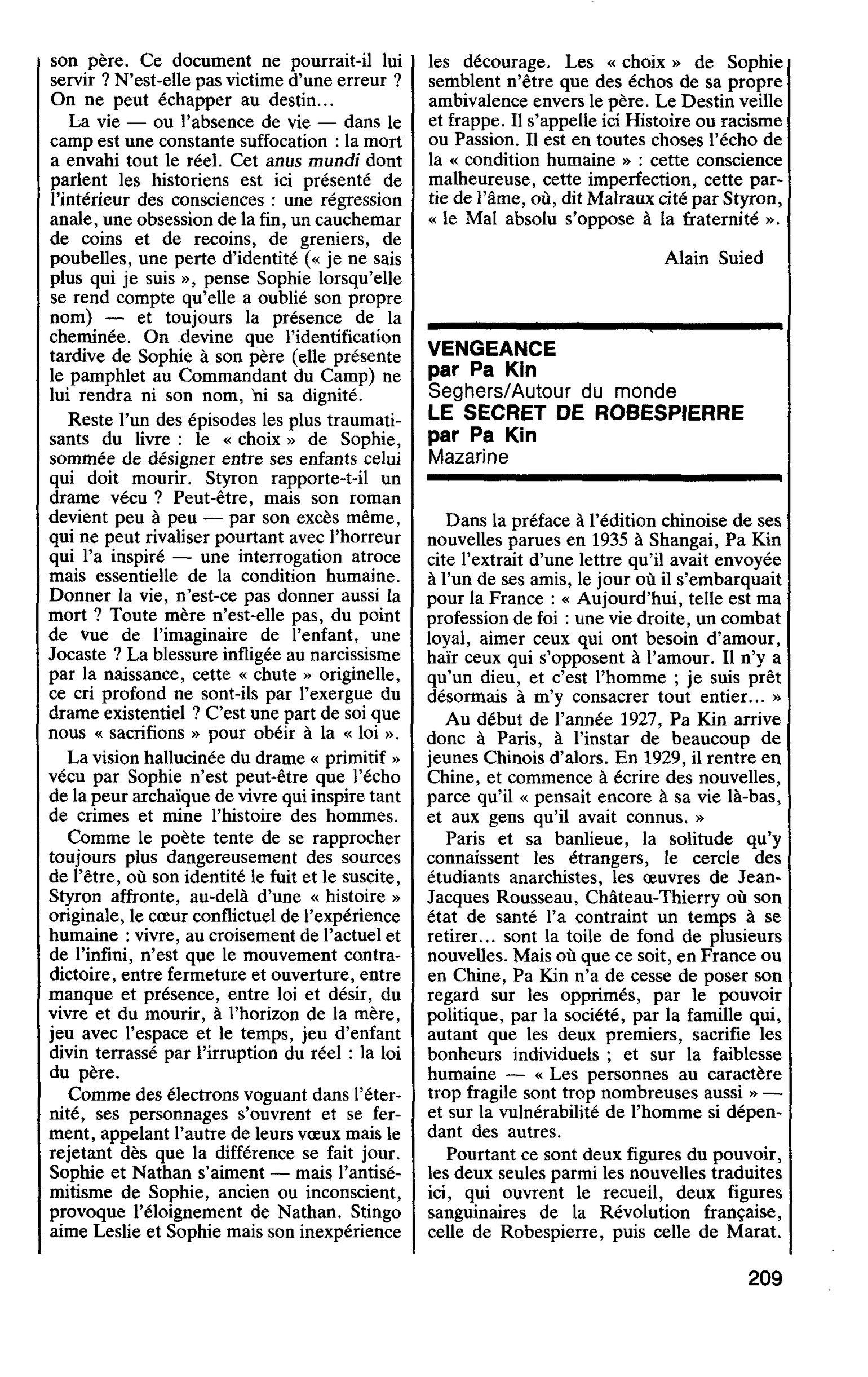 VENGEANCE par Pa Kin. LE SECRET DE ROBESPIERRE par Pa Kin