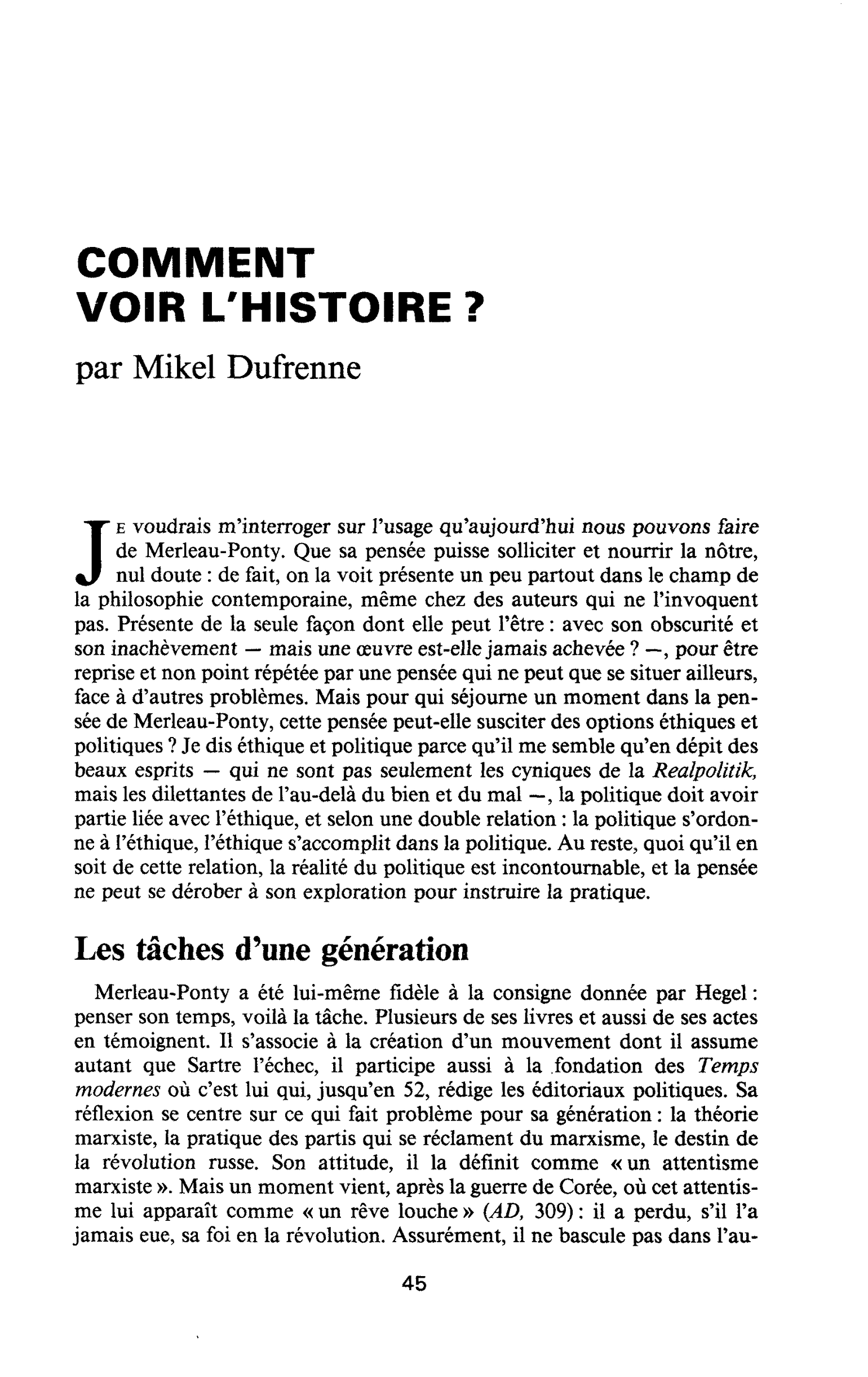COMMENT VOIR L’HISTOIRE ?