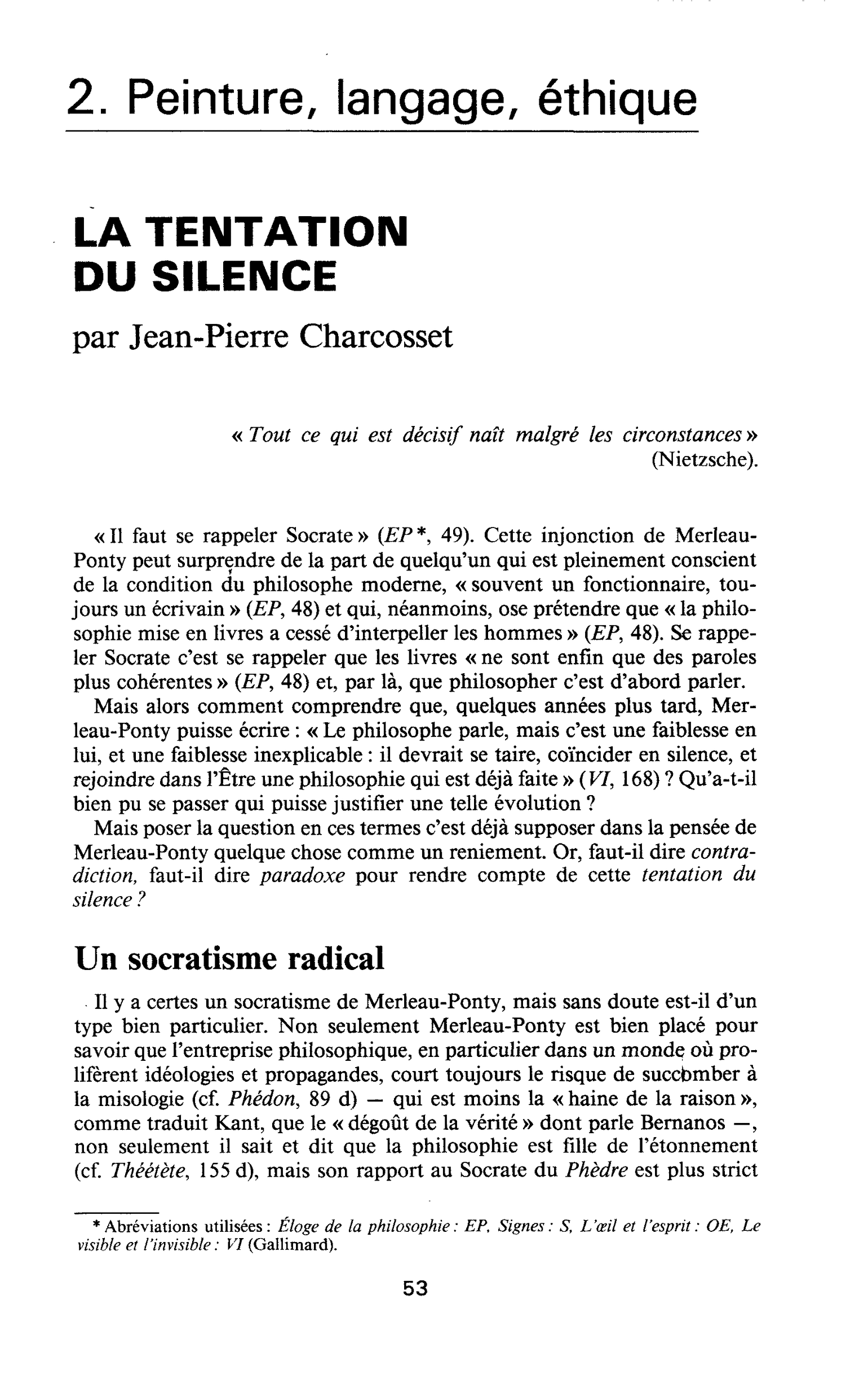 LA TENTATION DU SILENCE