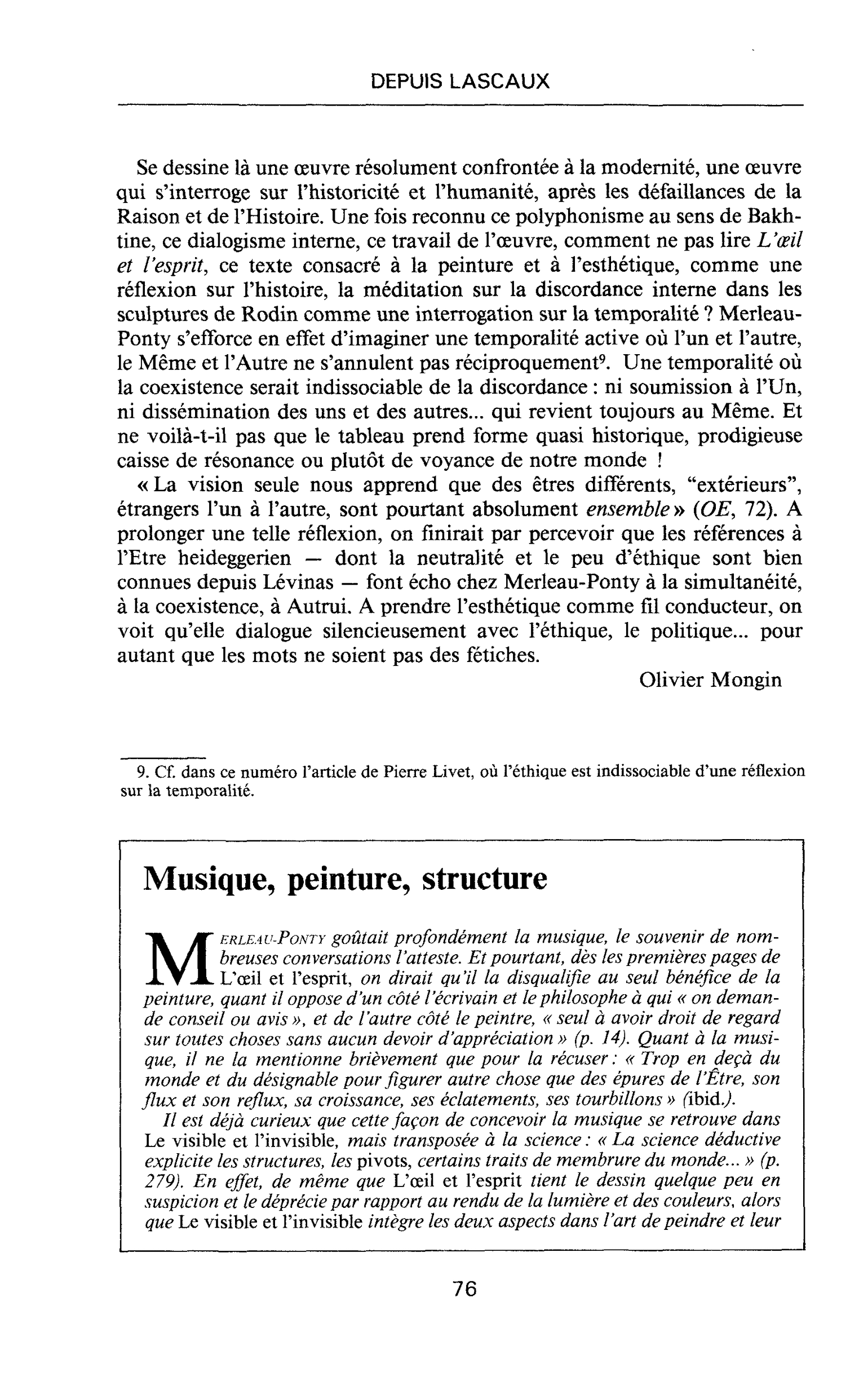 Musique, peinture, structure