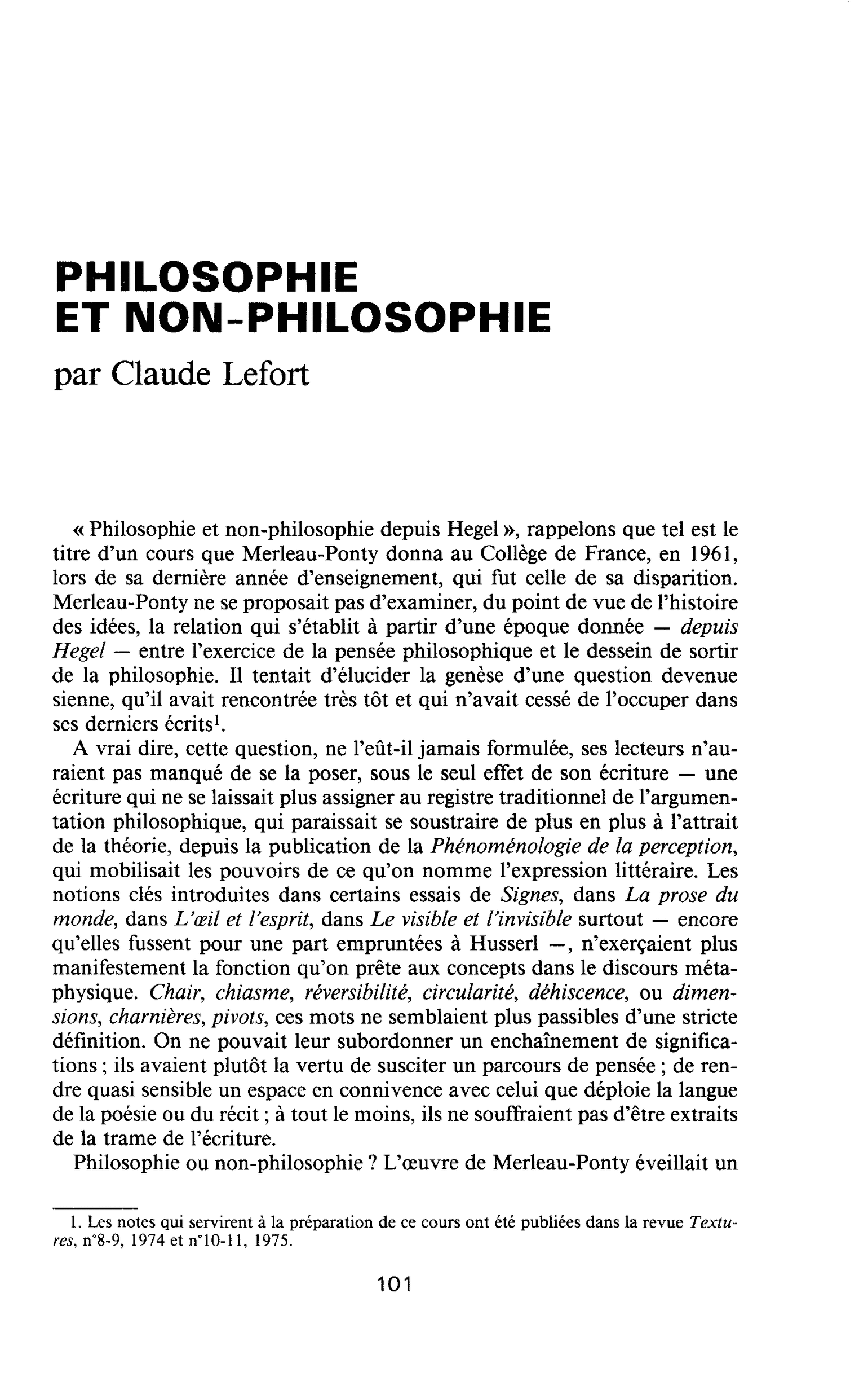 MERLEAU-PONTY | PHILOSOPHIE ET NON-PHILOSOPHIE