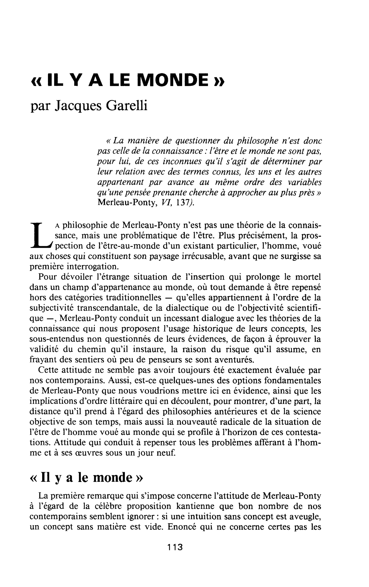« IL Y A LE MONDE »