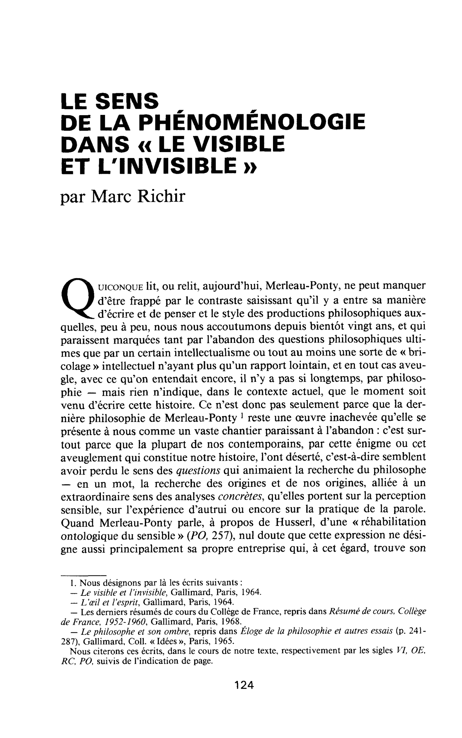 LE SENS DE LA PHÉNOMÉNOLOGIE DANS « LE VISIBLE ET L’INVISIBLE »