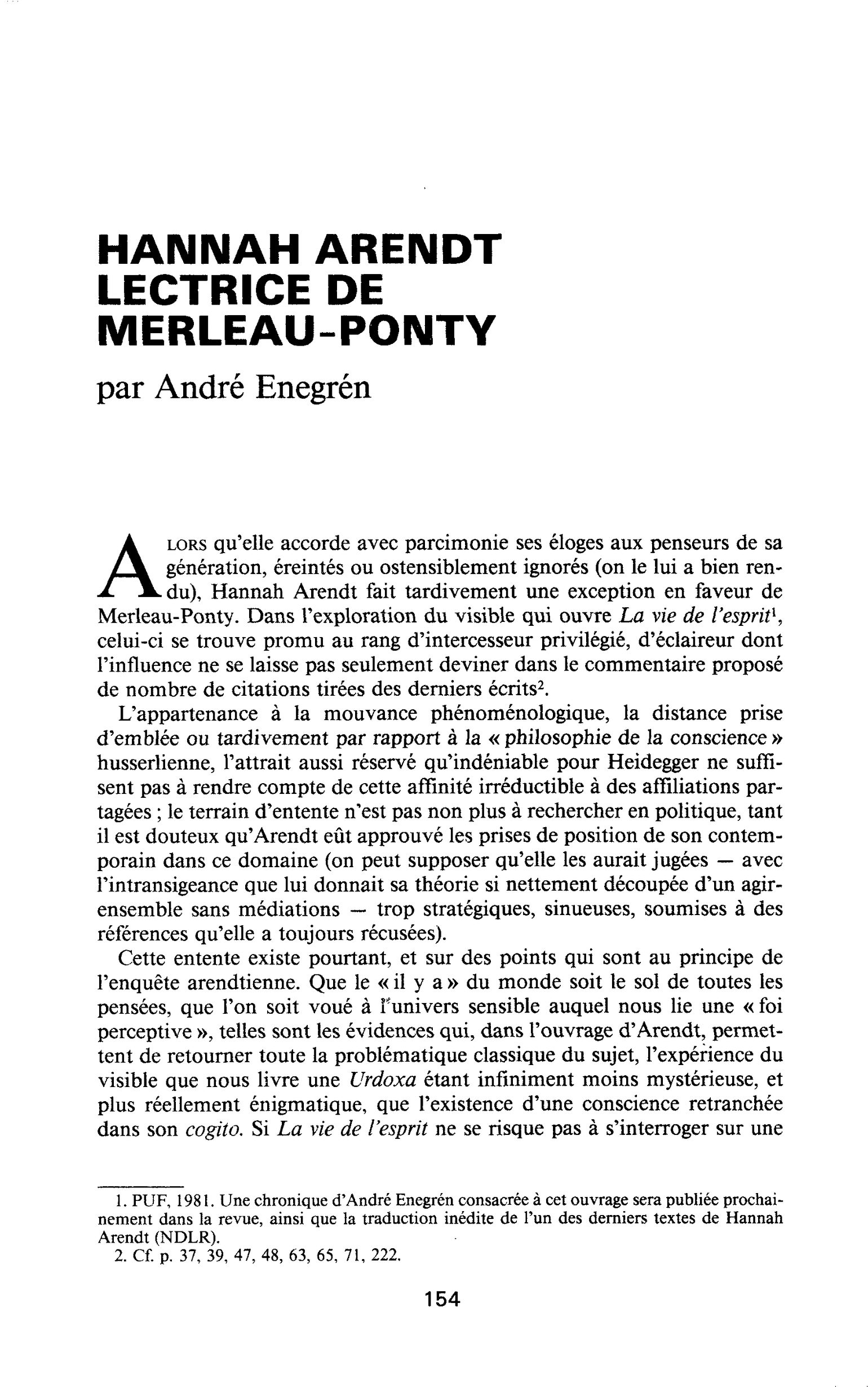 HANNAH ARENDT LECTRICE DE MERLEAU-PONTY