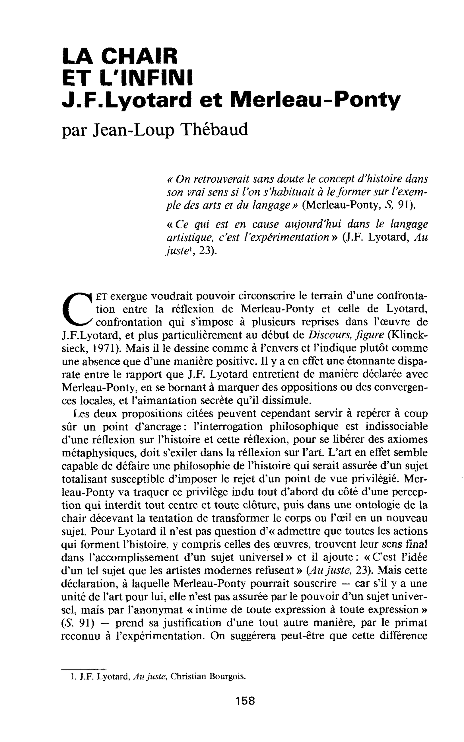 LA CHAIR ET L’INFINI J.F.Lyotard et Merleau-Ponty