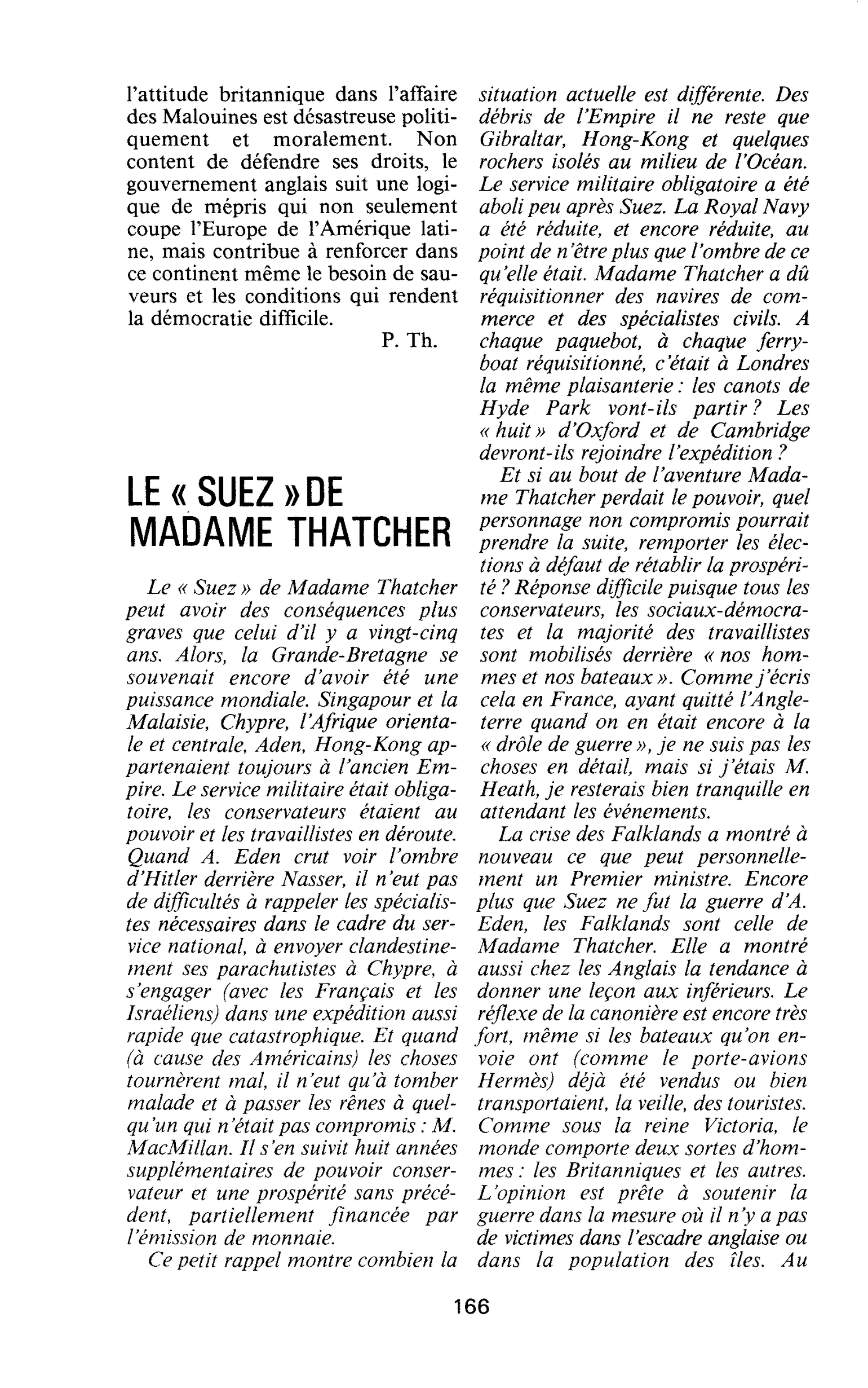 LE « SUEZ » DE MADAME THATCHER