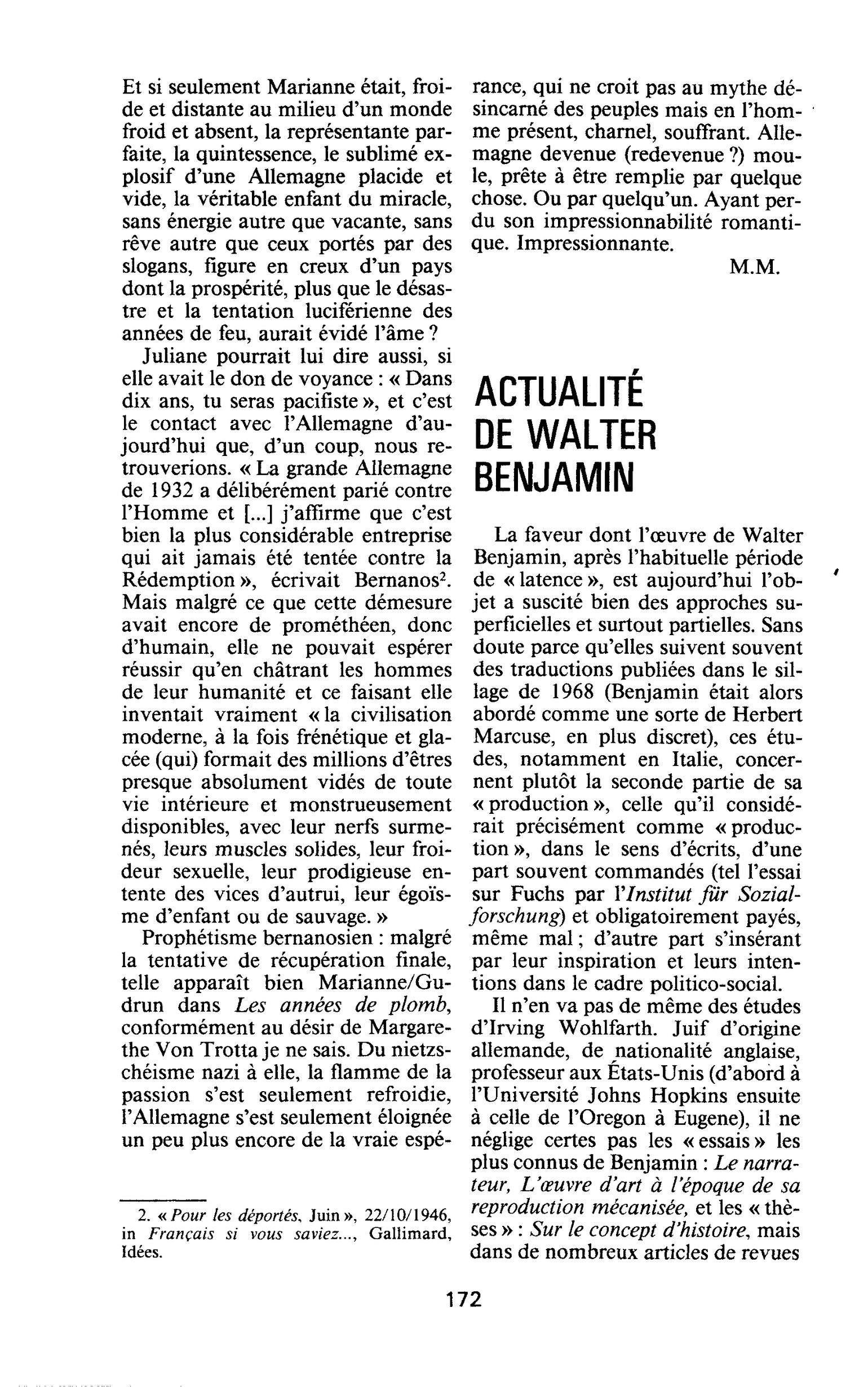 ACTUALITÉ DE WALTER BENJAMIN