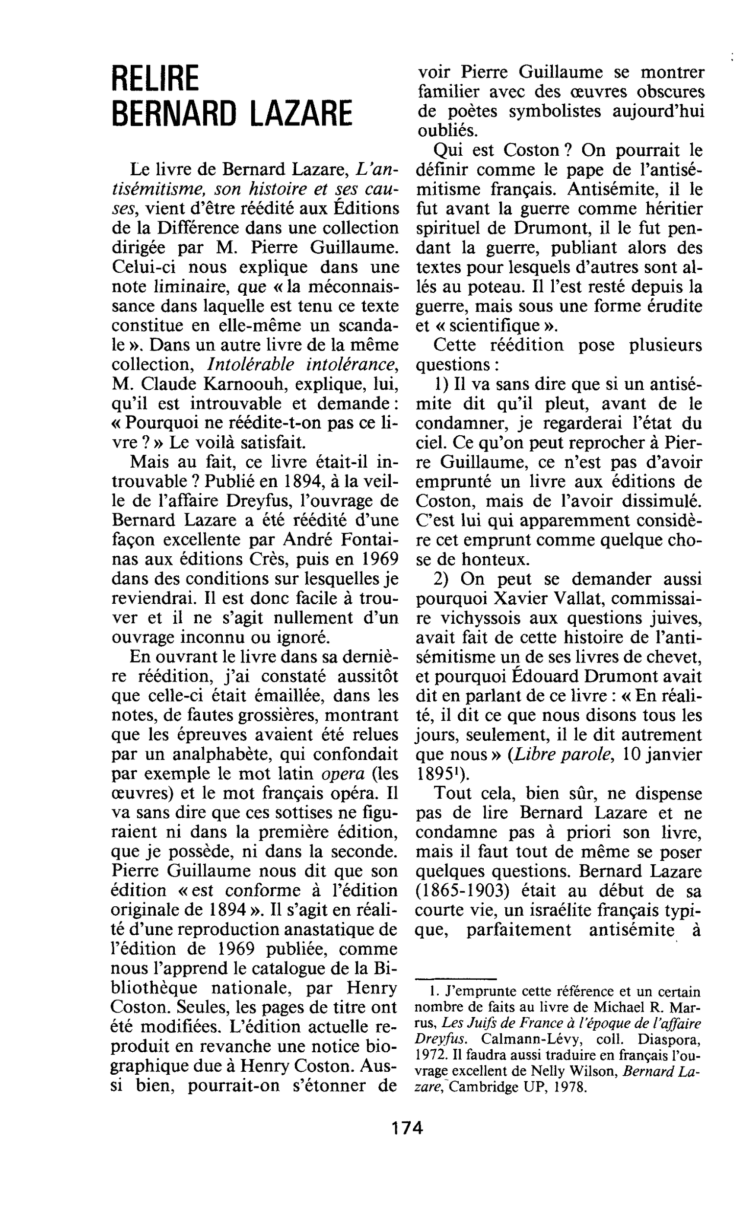 RELIRE BERNARD LAZARE