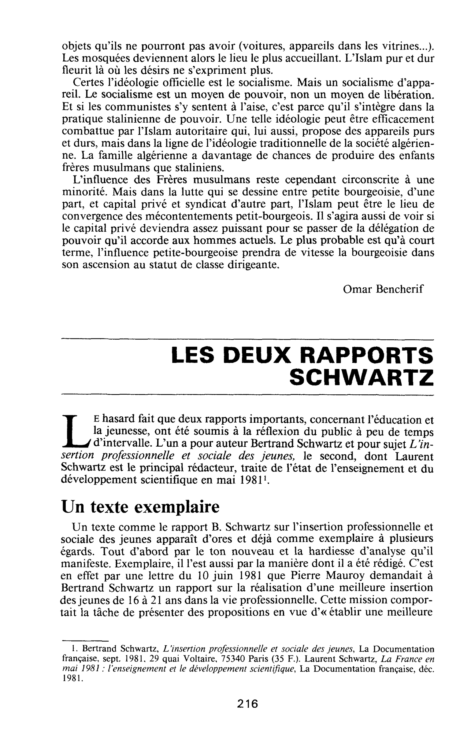 LES DEUX RAPPORTS SCHWARTZ