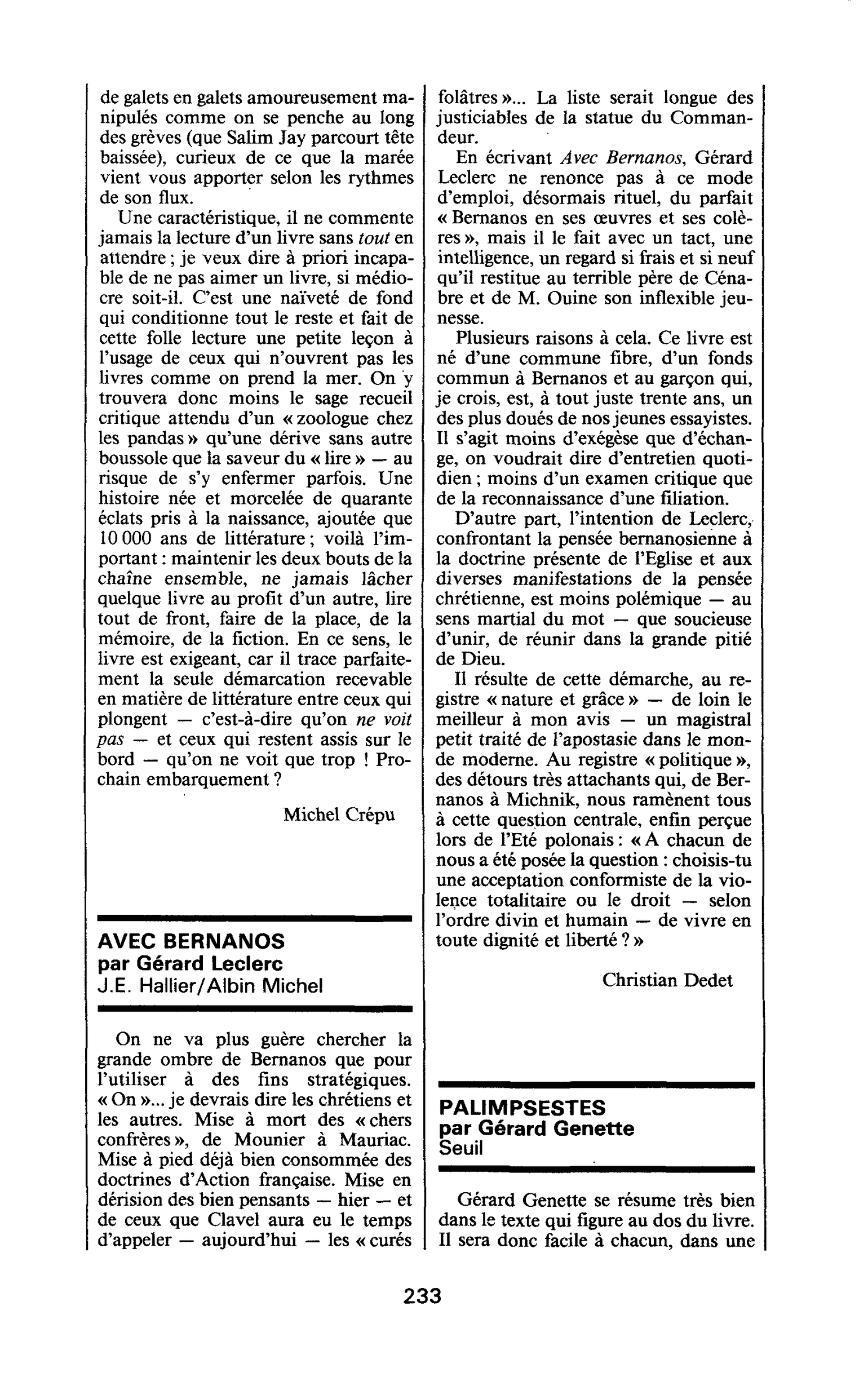 AVEC BERNANOS par Gérard Leclerc