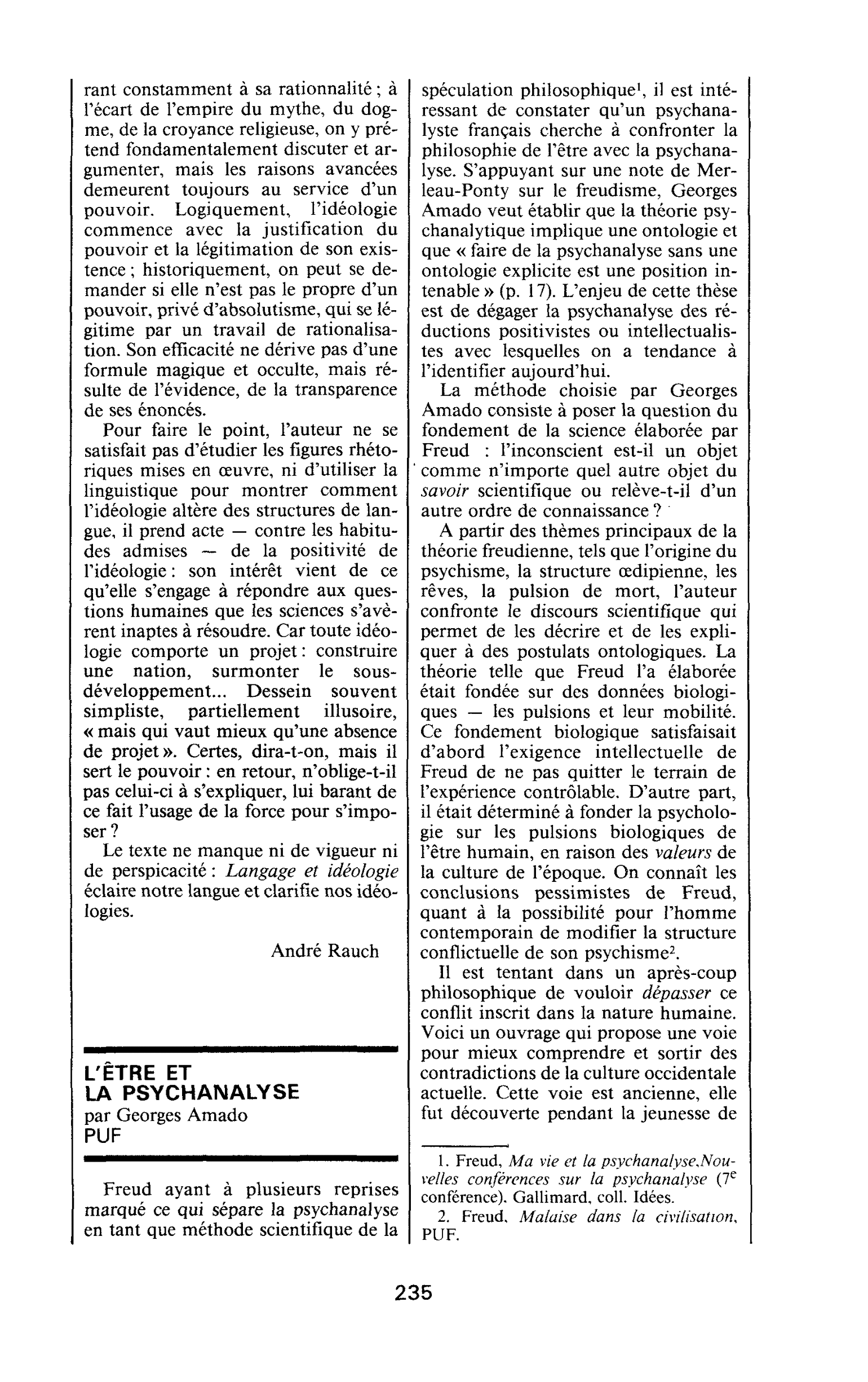 L’ÊTRE ET LA PSYCHANALYSE